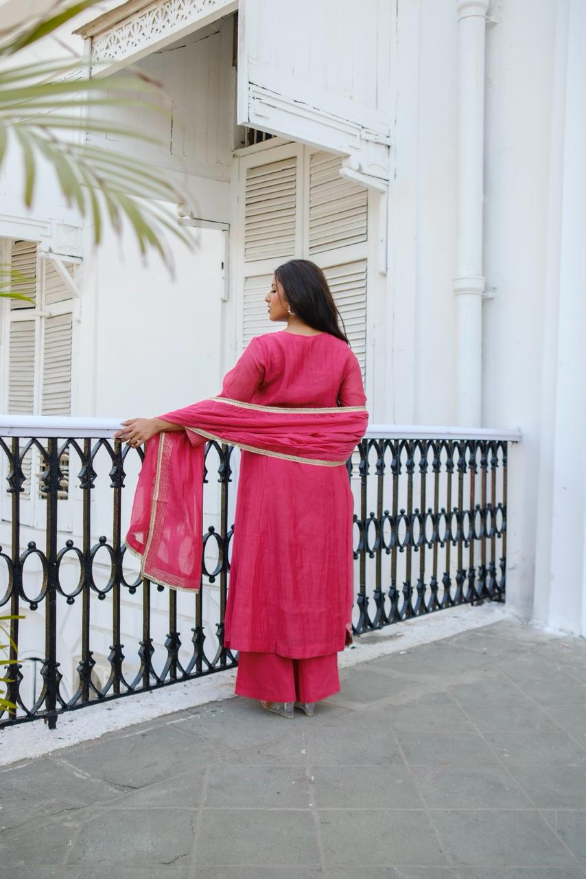 Meher Handcrafted Mul Chanderi A-Line Suit Set | HER-621