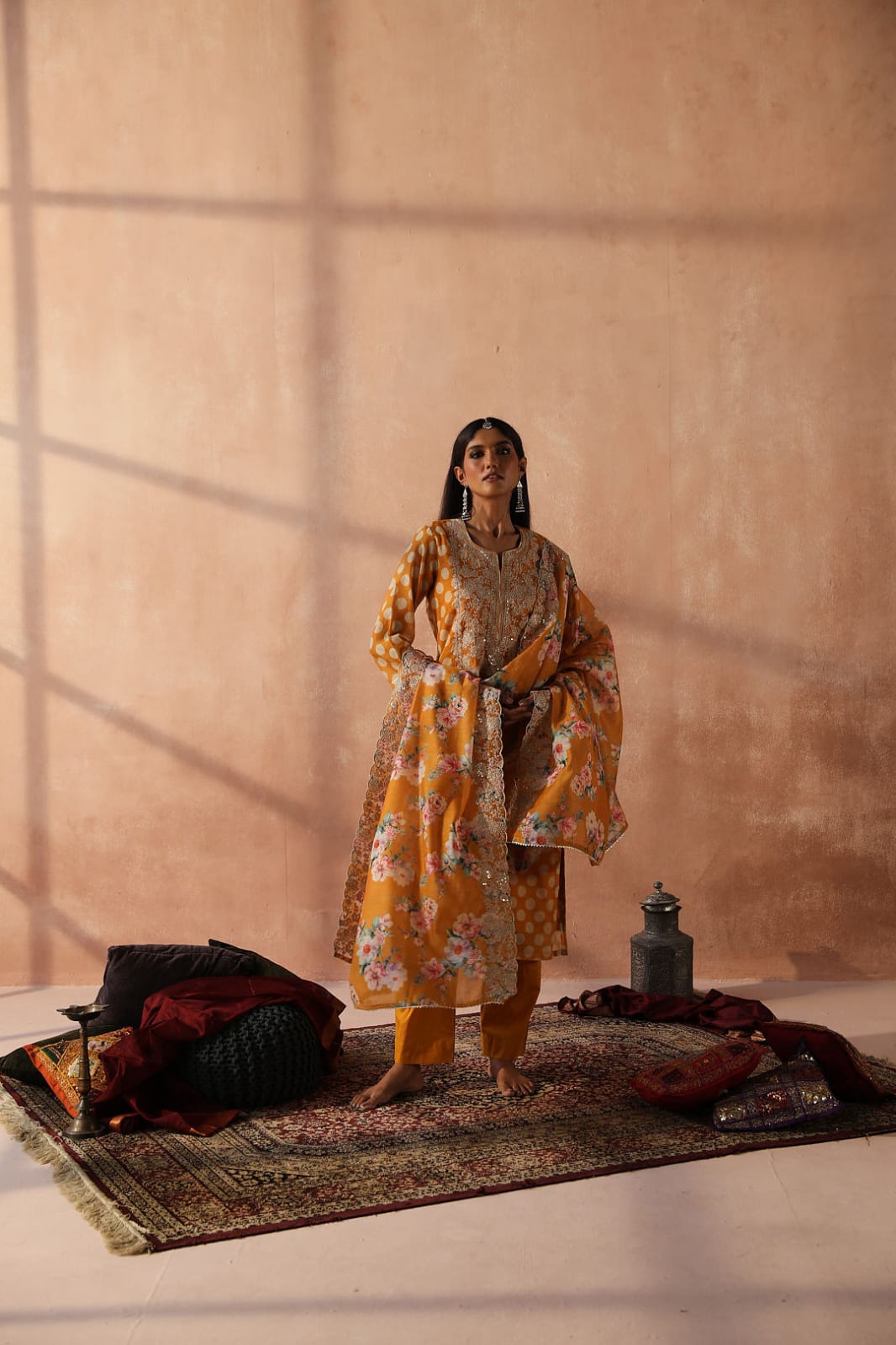 Yellow Polka Chanderi Suit Set | HER-253