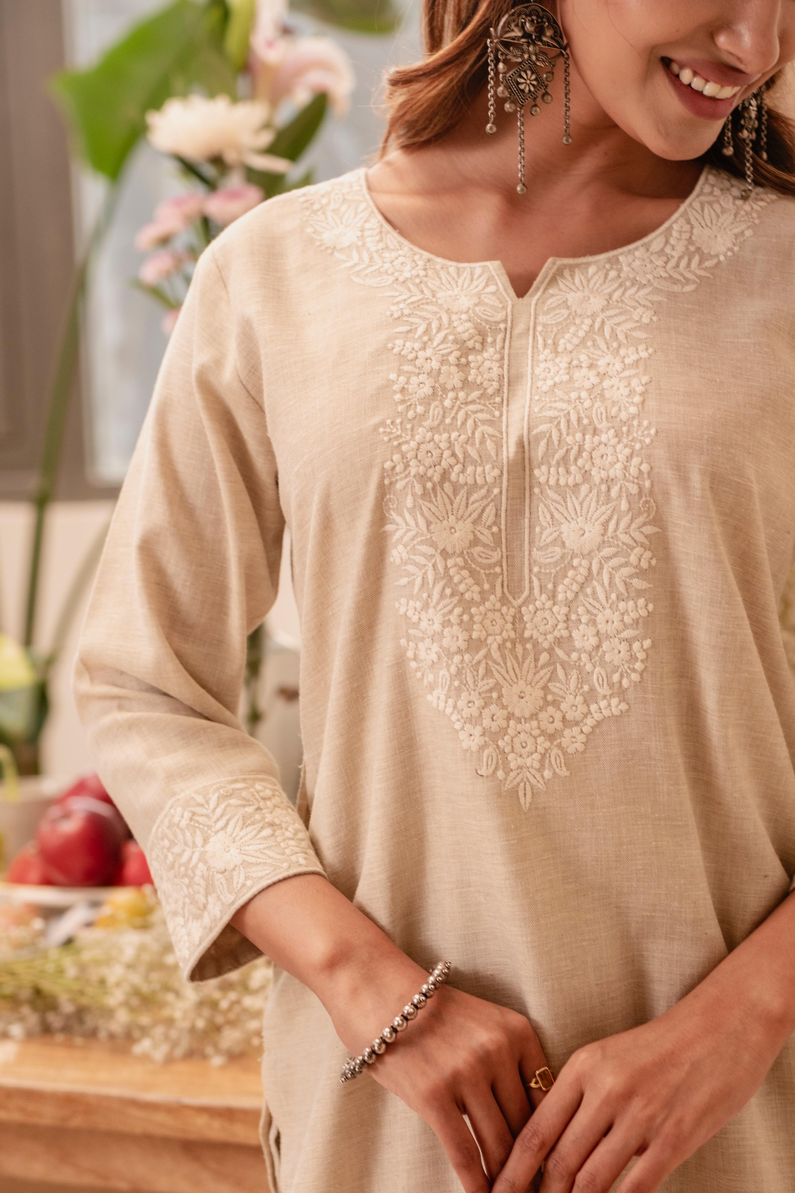 Beige/Fawn Cotton Linen Kurta/Co-ord Set | HER-517