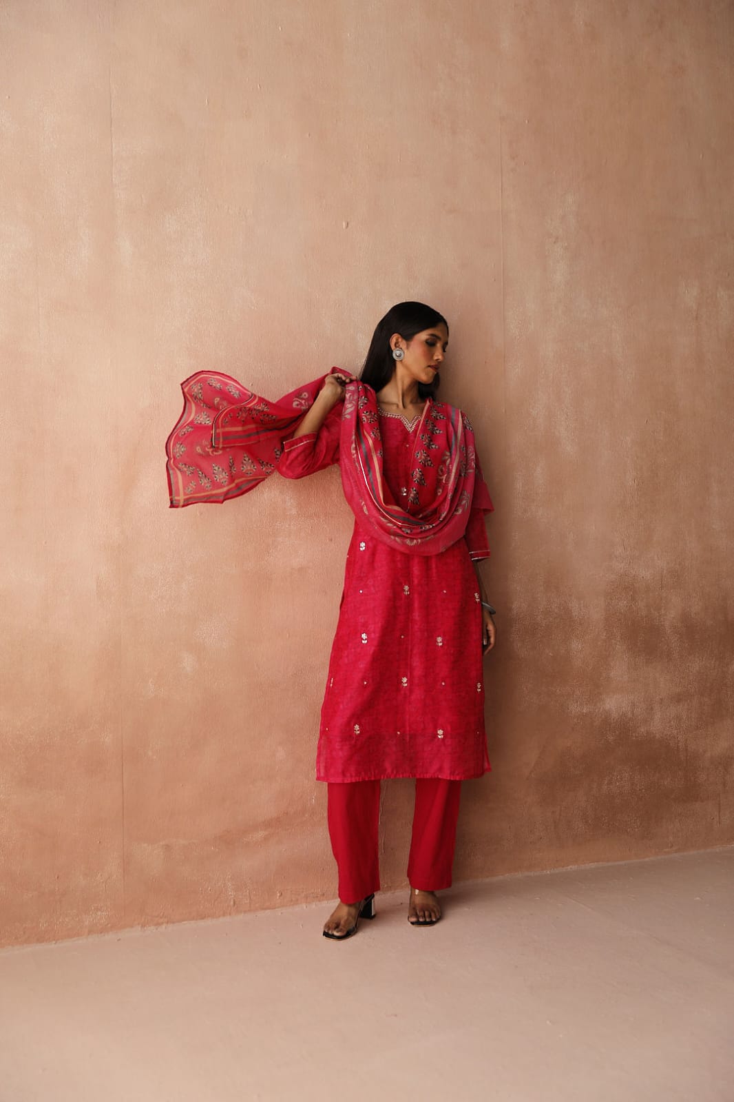 Pink Chanderi Suit Set