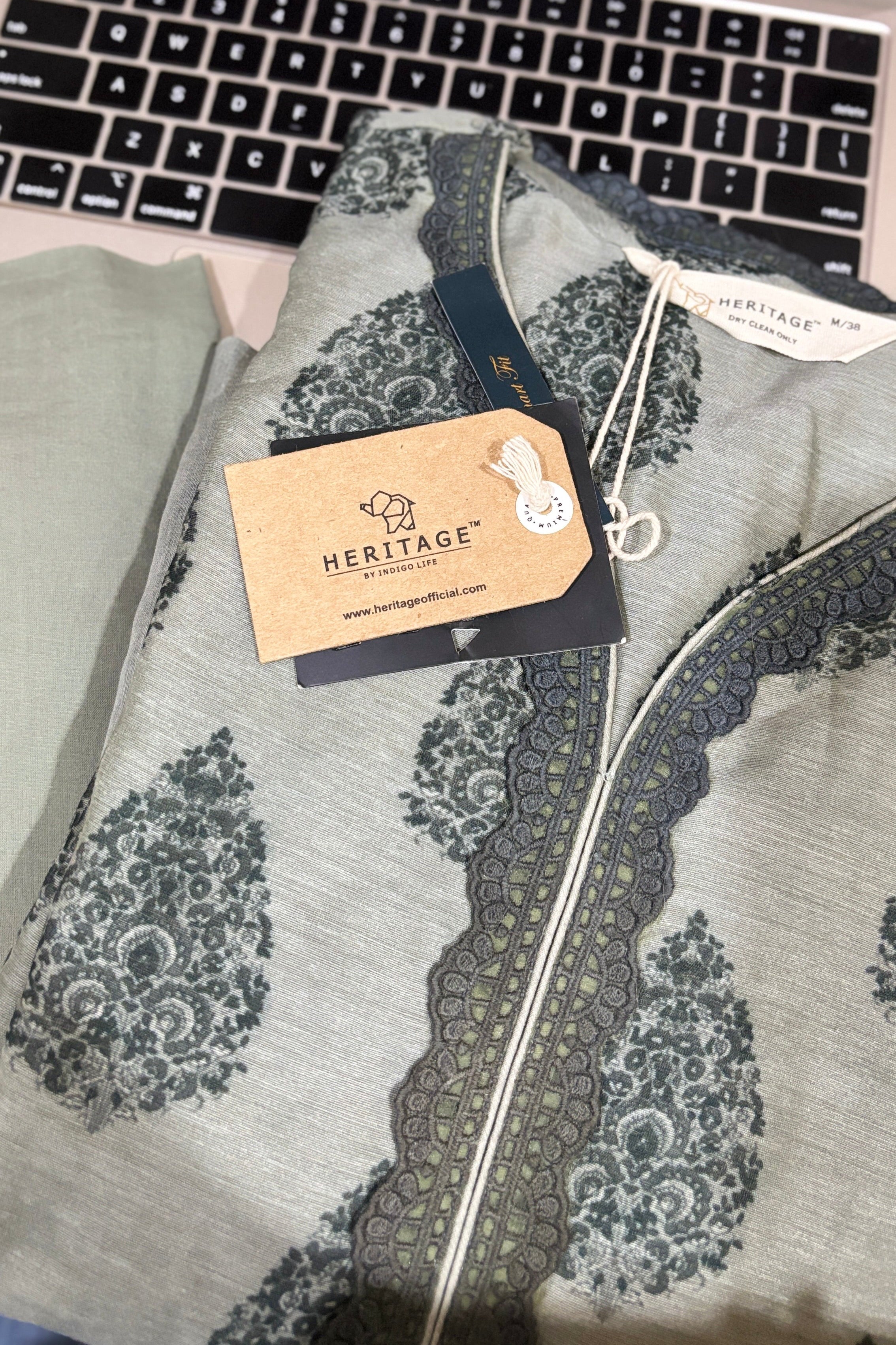 Tehzeeb Charcoal Sage Green Chanderi Suit Set | HER-411