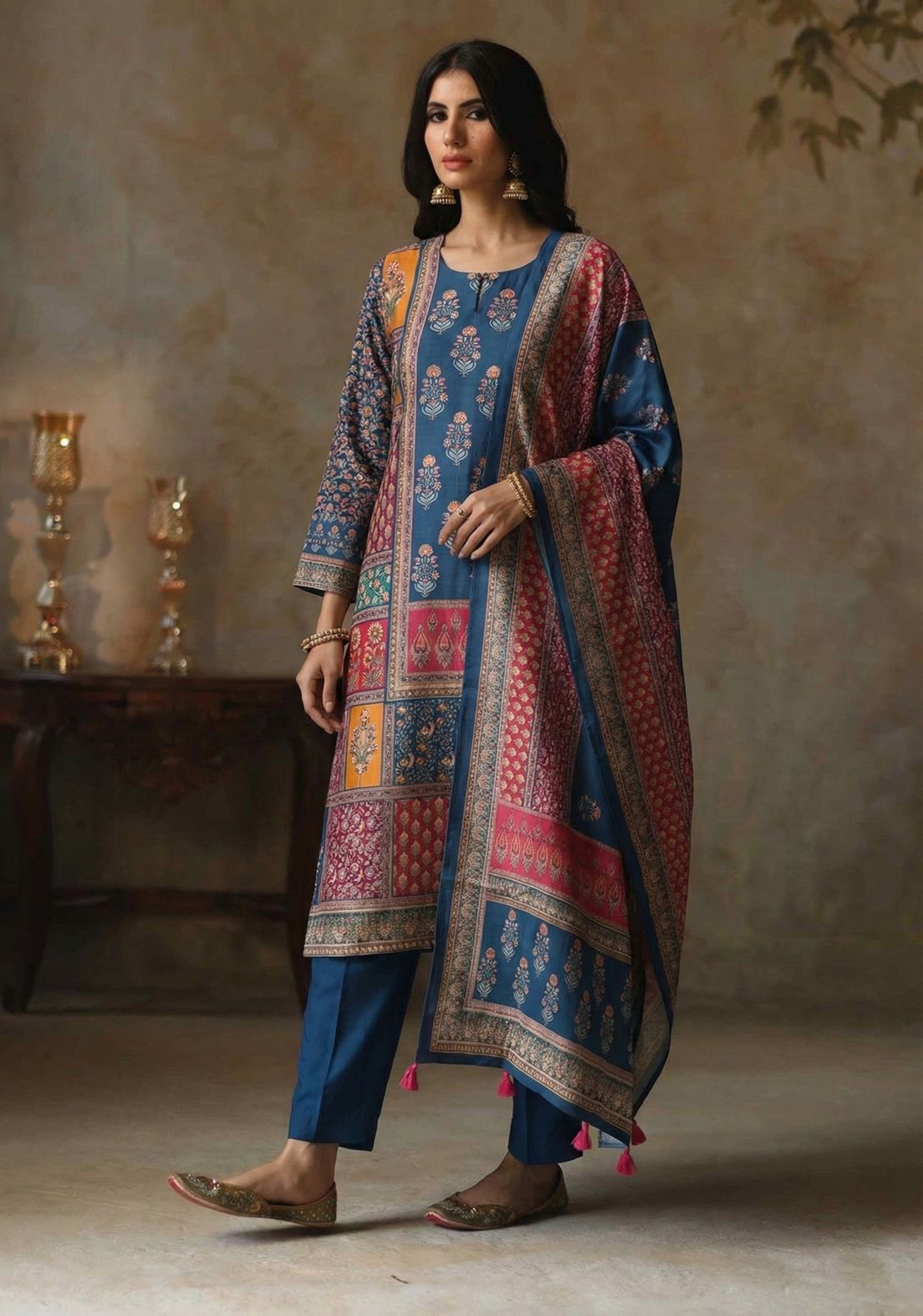 Gulshan Teal Mosaic Premium Suit Set | HER-572