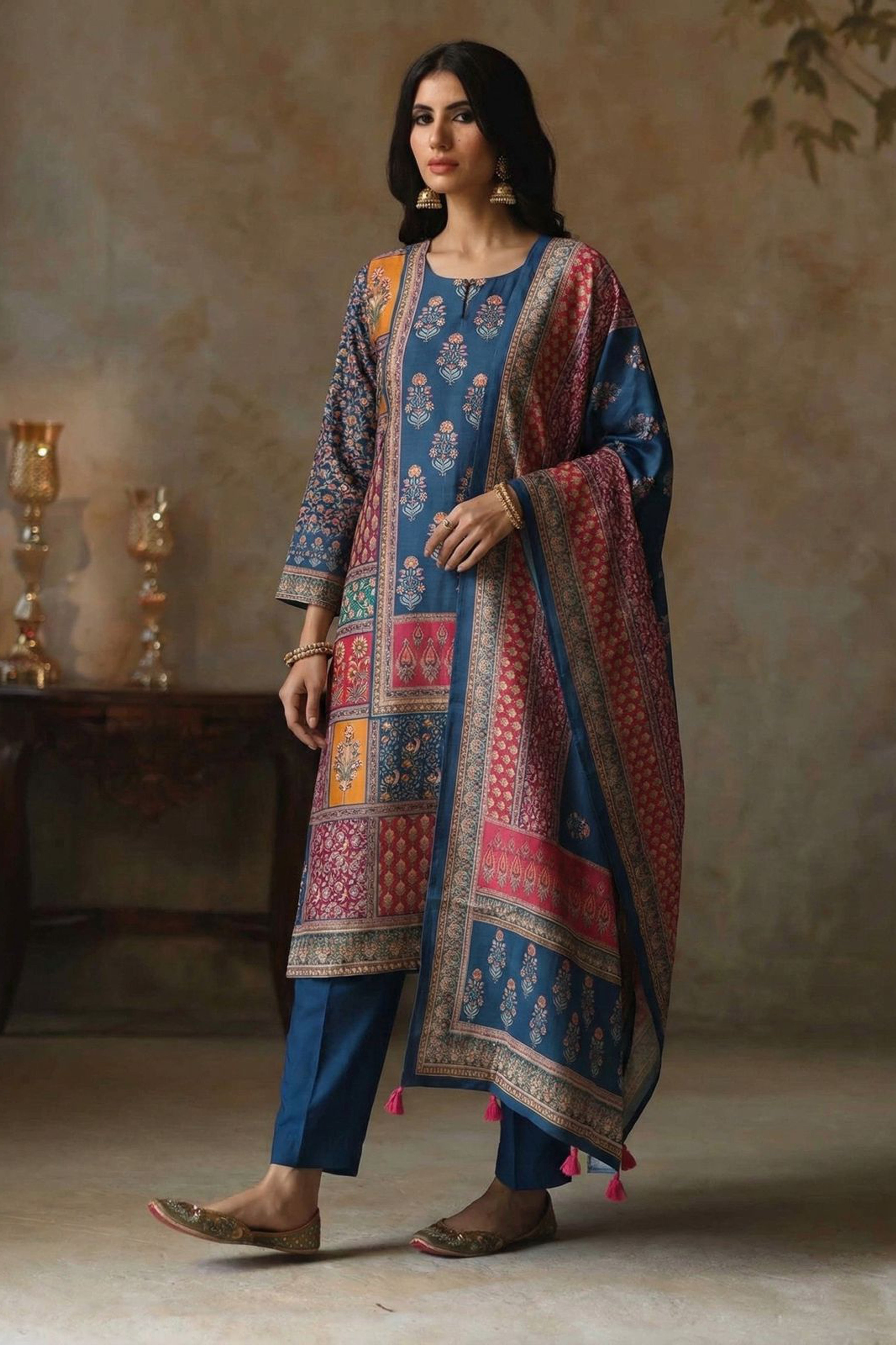 Gulshan Teal Mosaic Premium Suit Set | HER-572