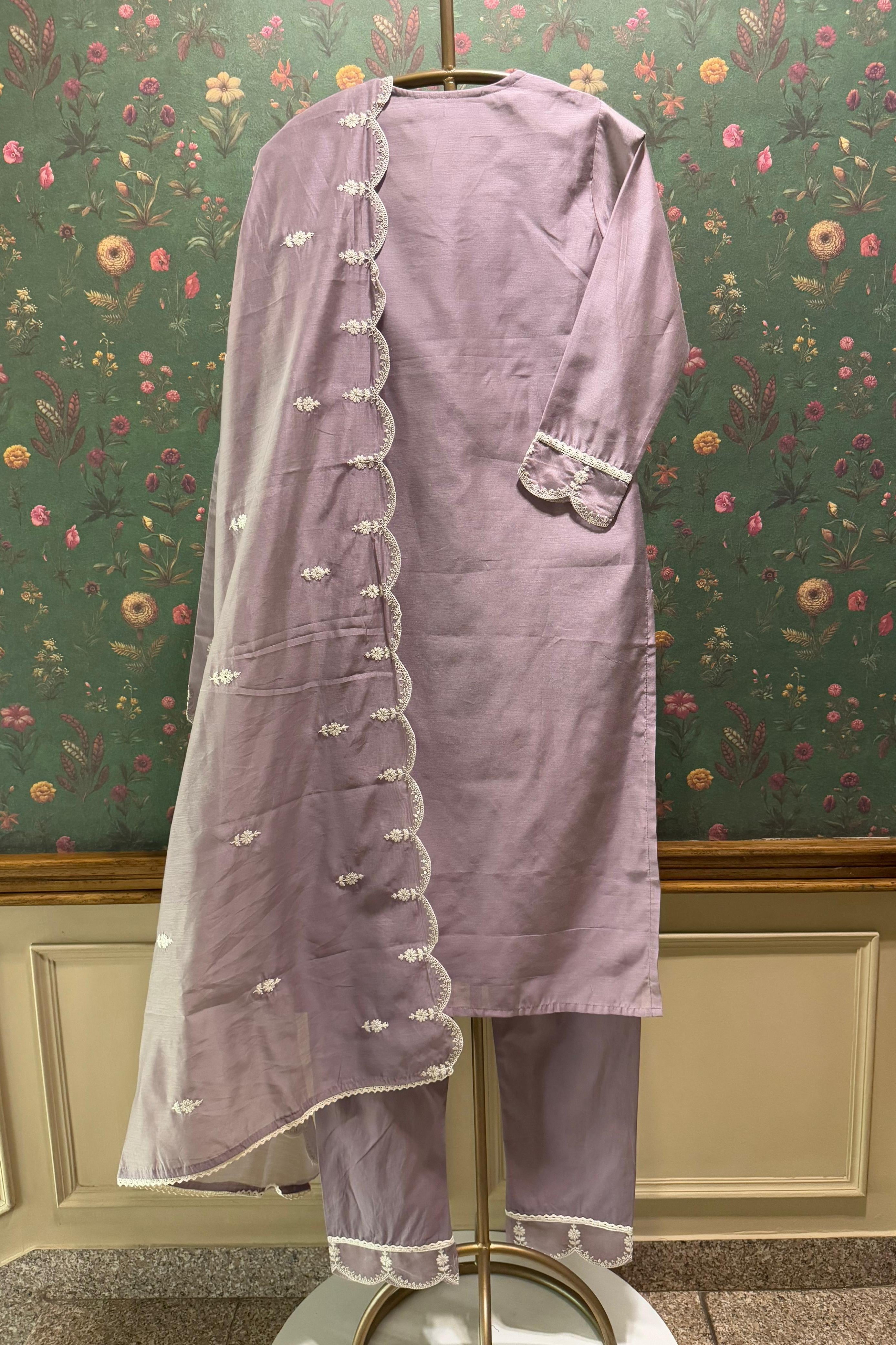 Lilac Hand-Embroidered Chanderi Suit Set | HER-406
