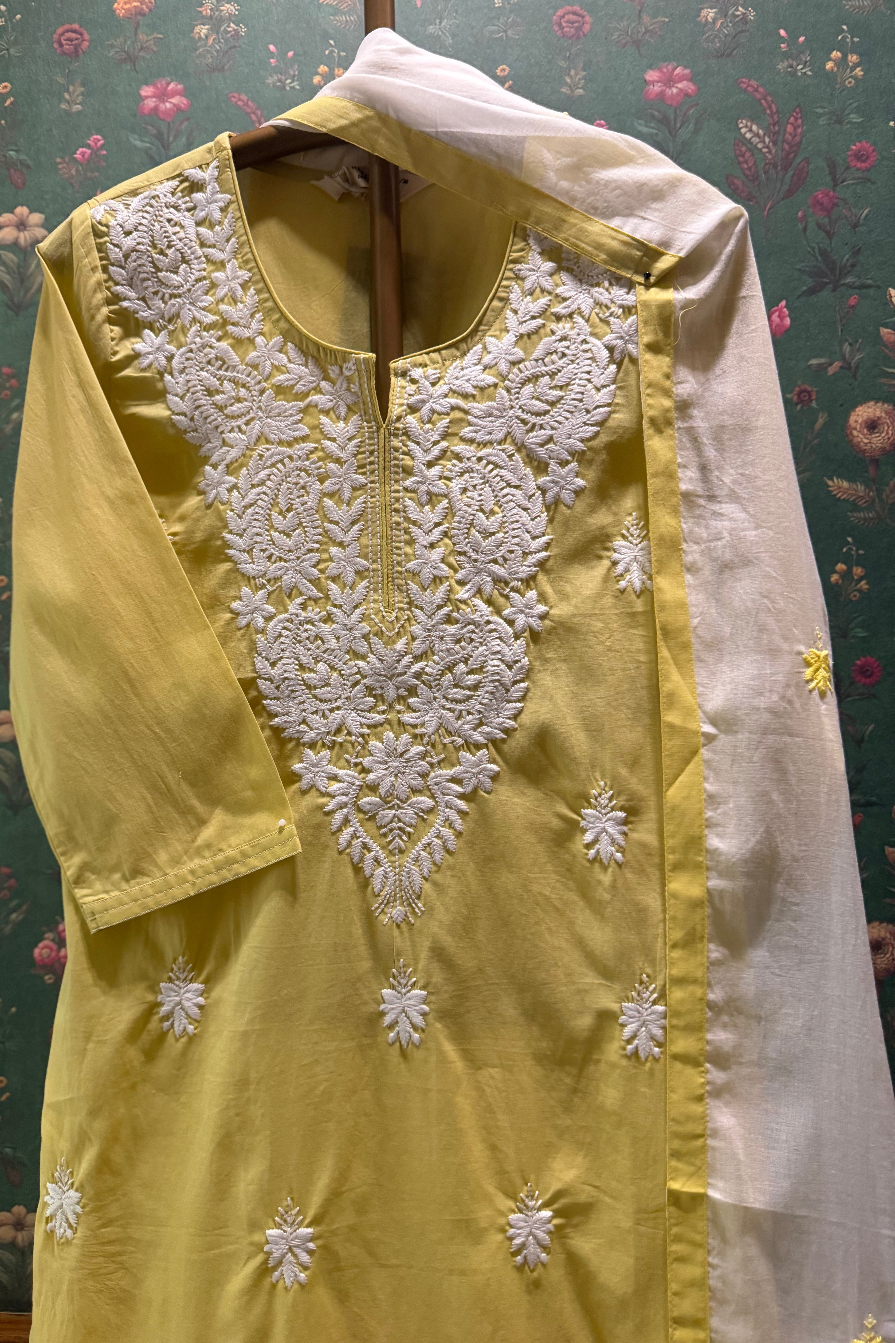 Pastel Yellow Chikankari Suit Set | HER-703