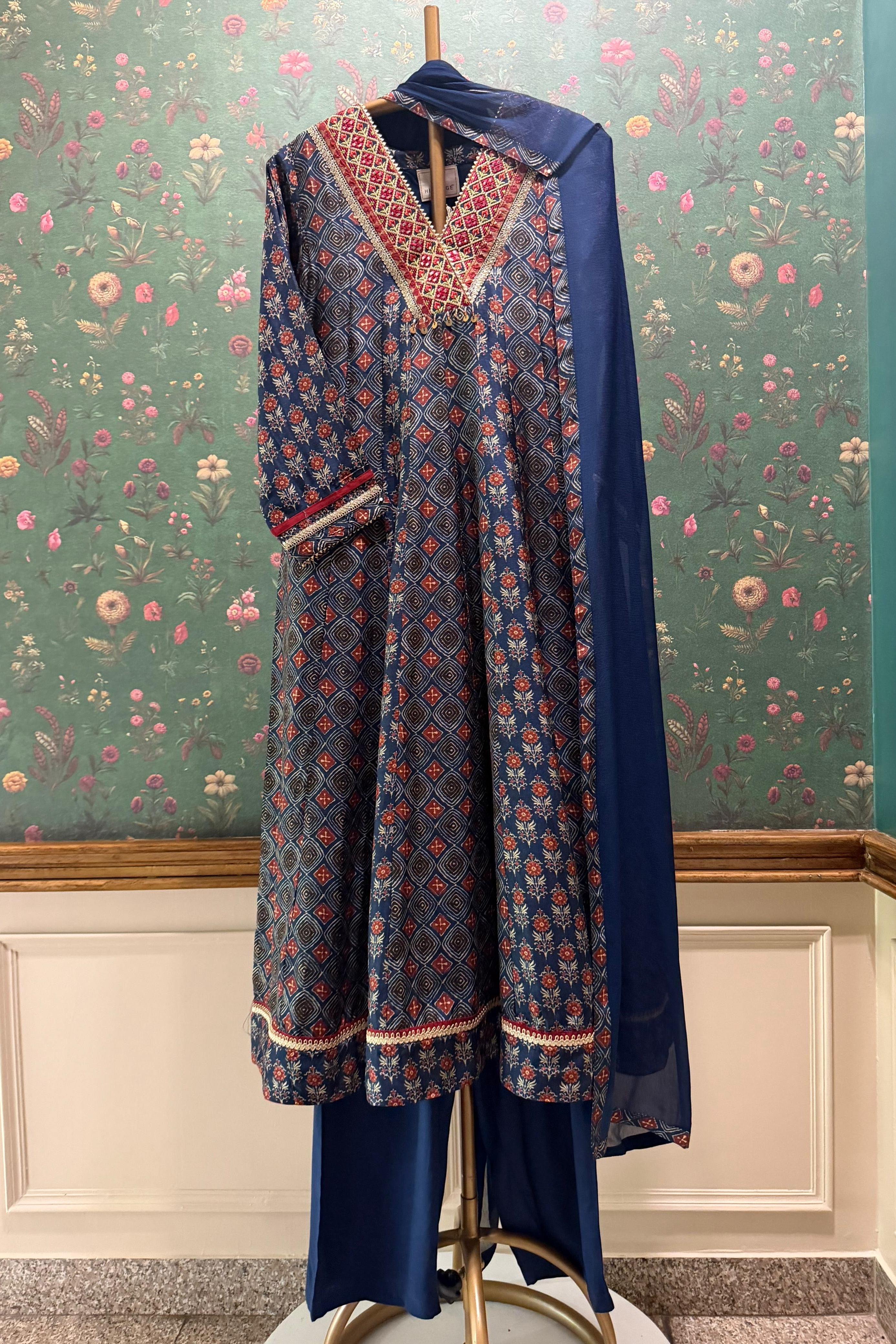 Raahi Blue Muslin A-Line Suit Set | HER-637 x Chetna Kapoor