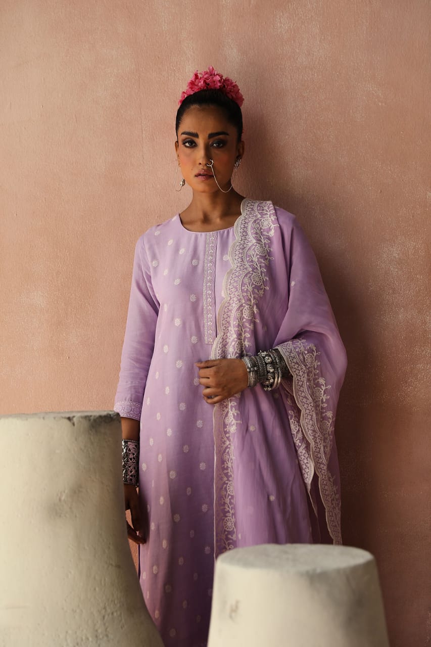 Lavender Straight Fit Cotton Silk Suit Set | HER-236