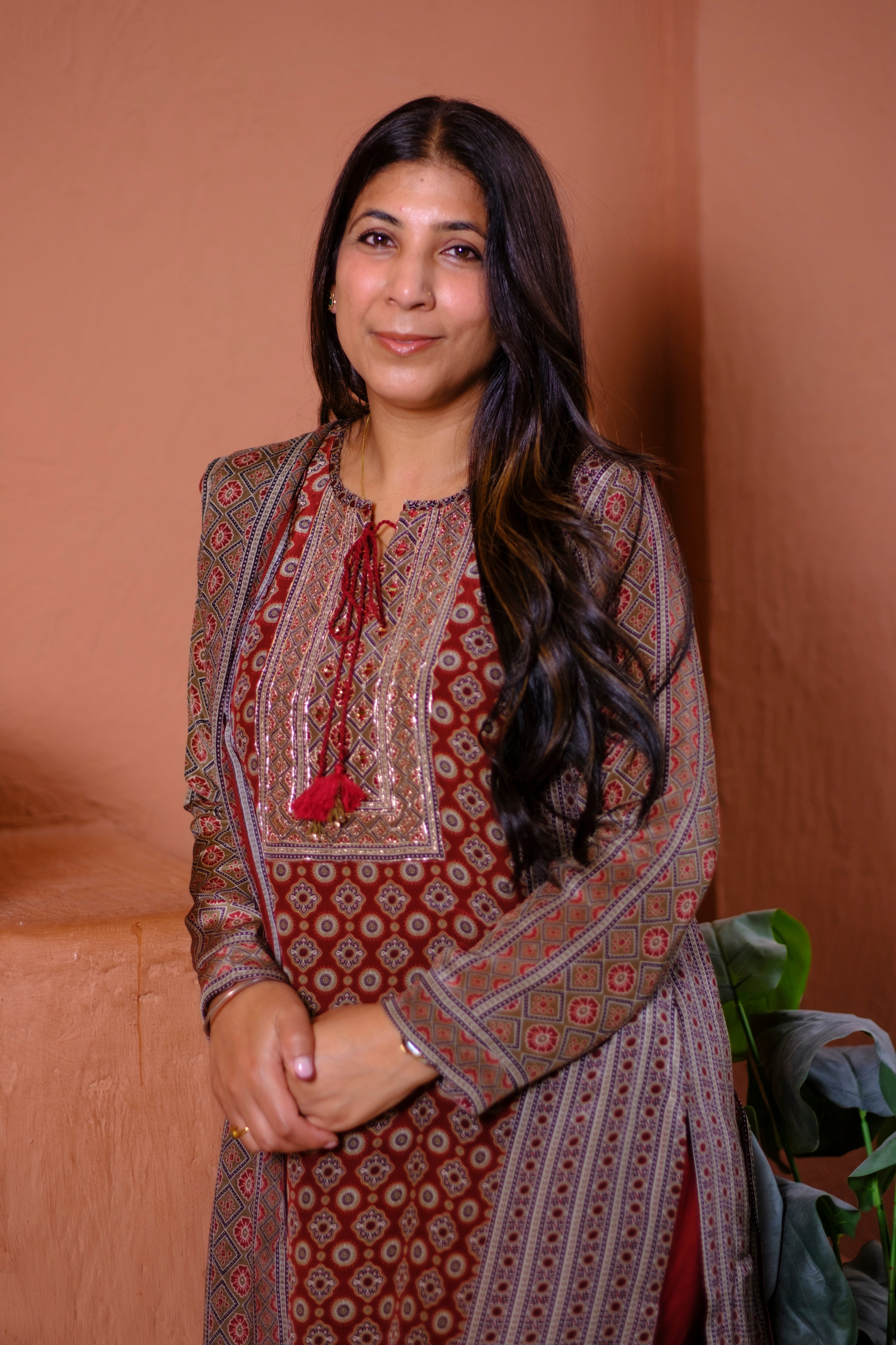 Rust Ajrakh Pure Crepe Suit Set | HER-634 x Navjeet Kaur