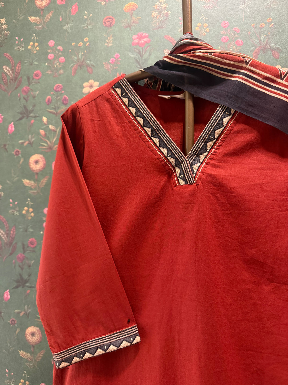 Rust Red Classic Cotton Suit Set | HER-682