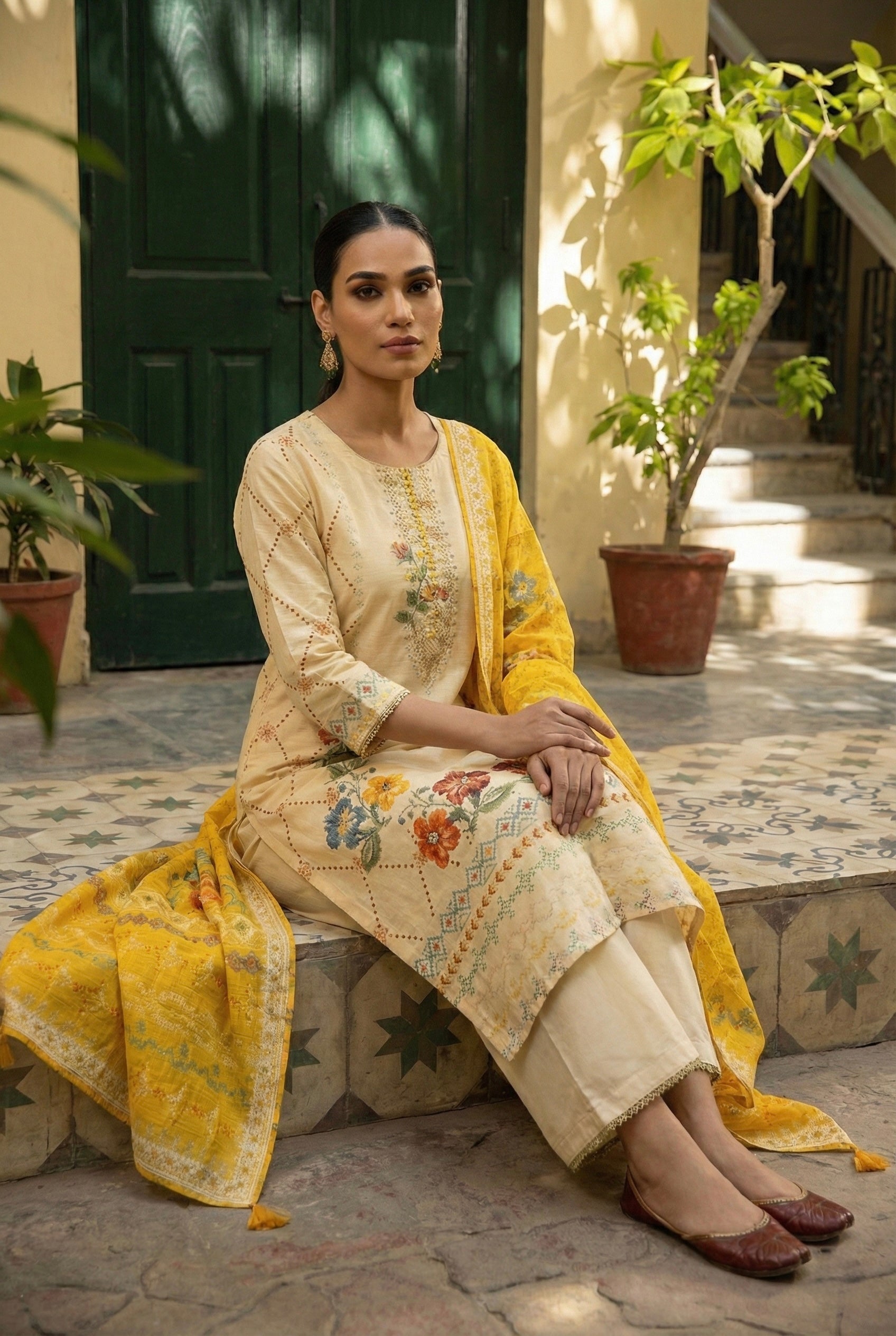 Gulrang Noor Yellow Chanderi Suit Set | HER-654