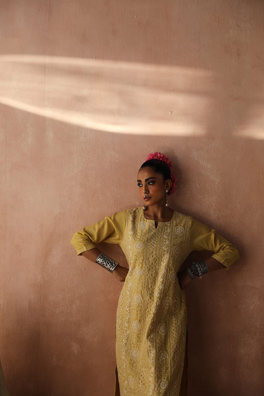 Yellow Chikankari Kurta/Co-ord Set | HER-258