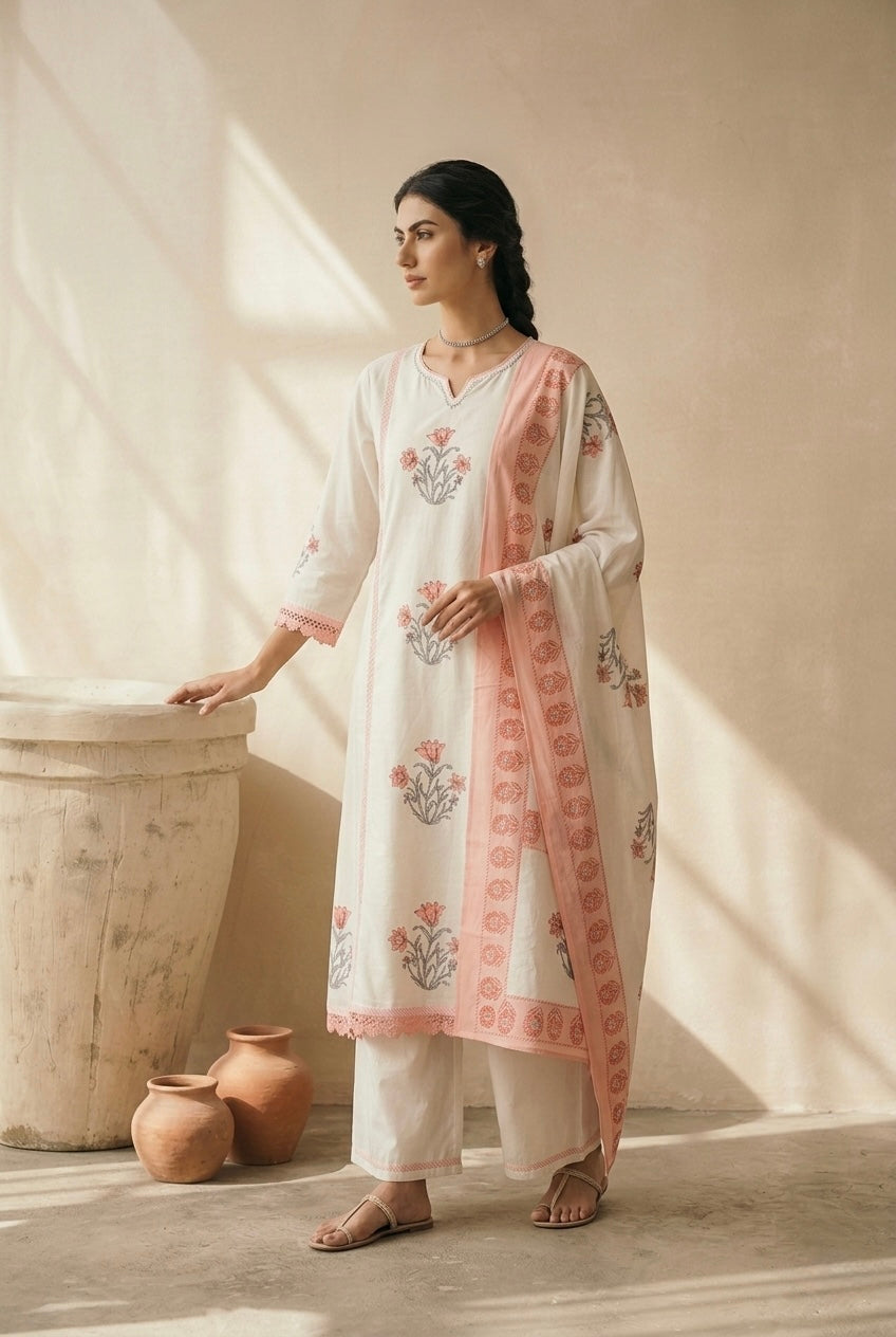 Peach and Ivory A-Line Suit Set | HER-761