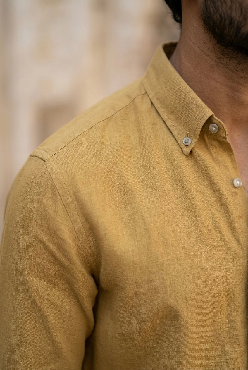 Men’s Mustard Yellow Pure Linen Full Sleeves Shirt