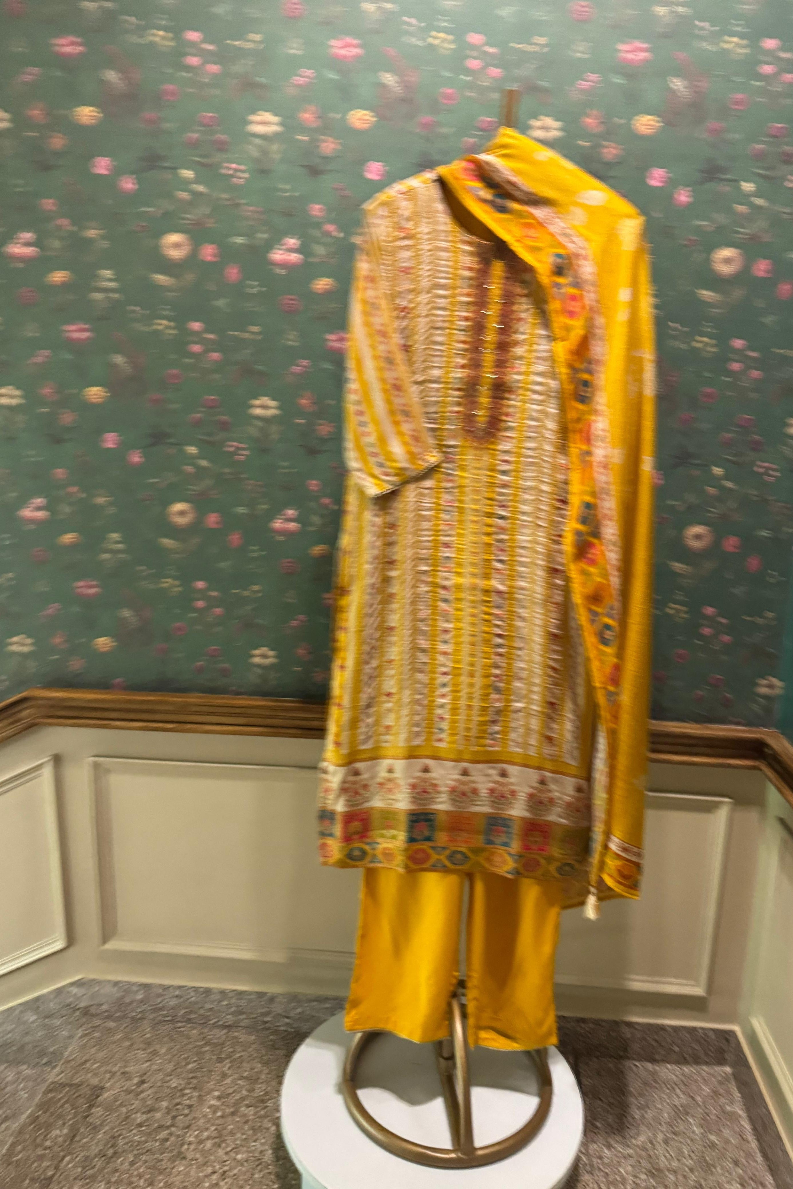 Rangriti Yellow Dola Jacquard Suit Set | HER-549