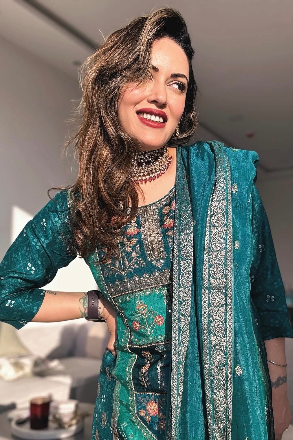 Emerald Green Dola Jacquard Suit Set | HER-166