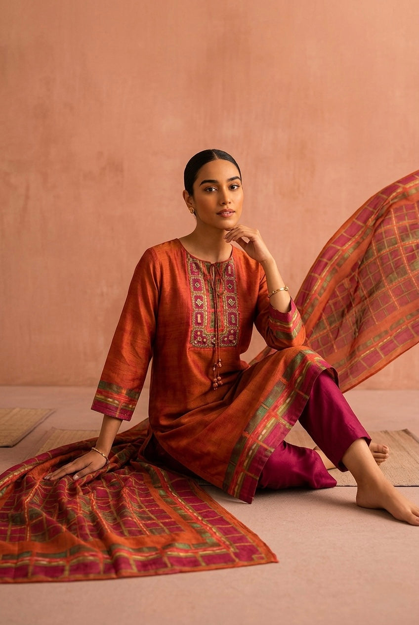 Amber Silk Suit Set | HER-632