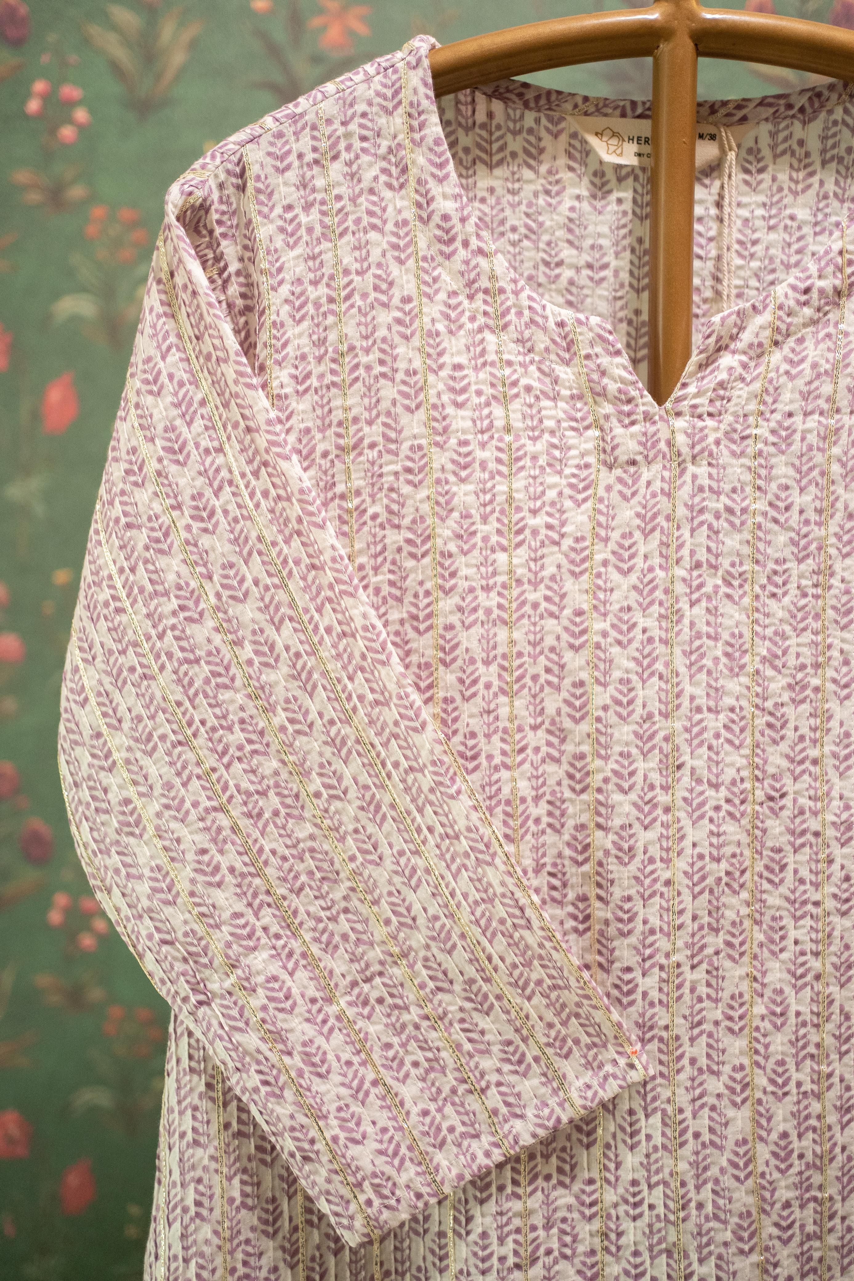 Saaz Lilac Printed Cotton Co-ord Set | HER-506