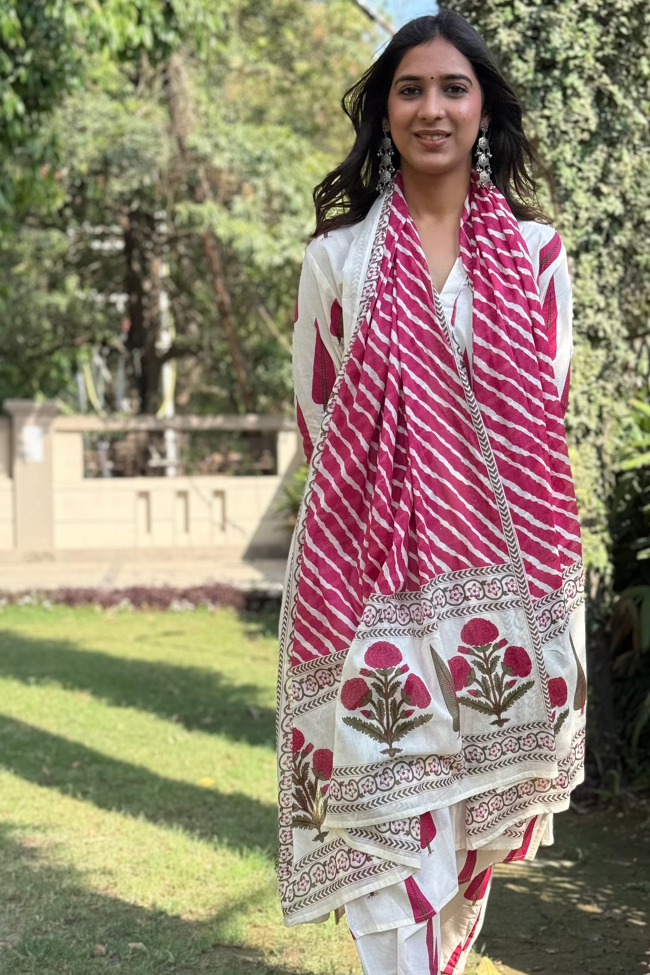 Gulnaar Pink Cotton Suit Set, Leheriya Dupatta | HER-711