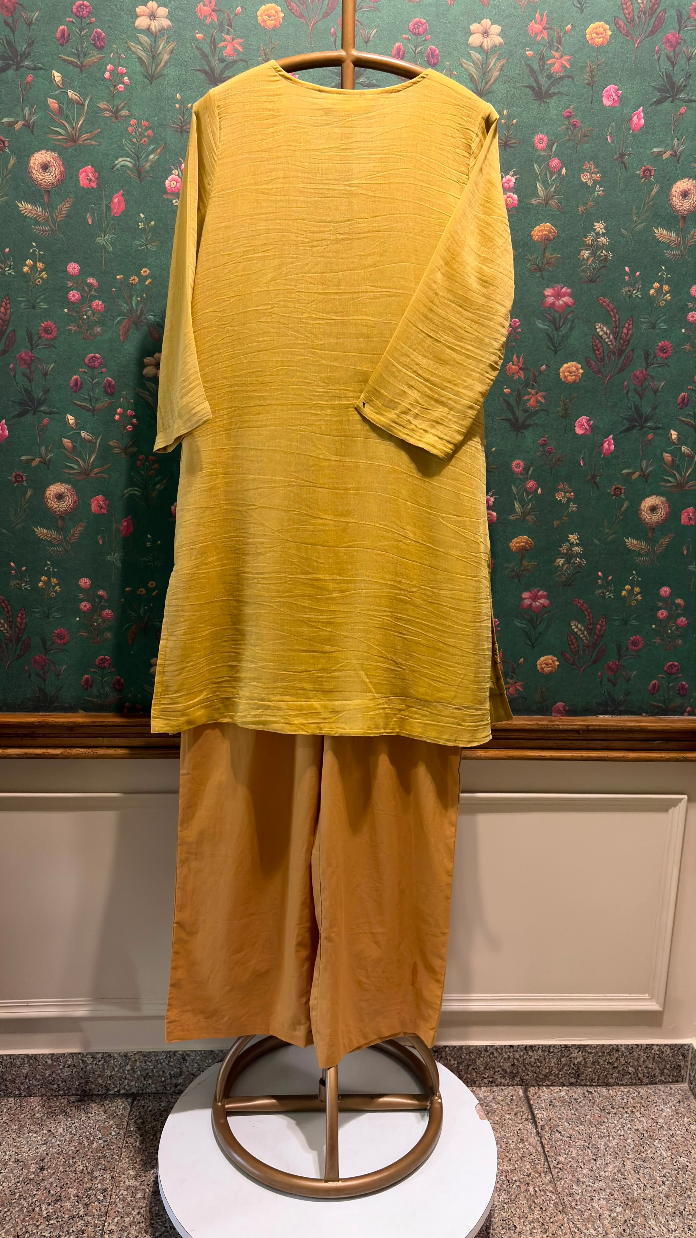 Mustard Yellow Mul-Chanderi Kurta Set