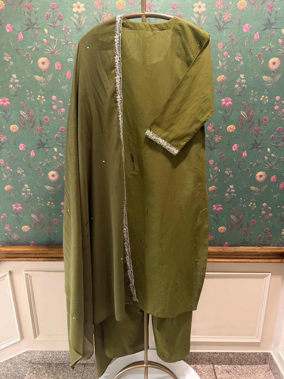 Olive Green Embroidered Cotton Suit Set | HER-686