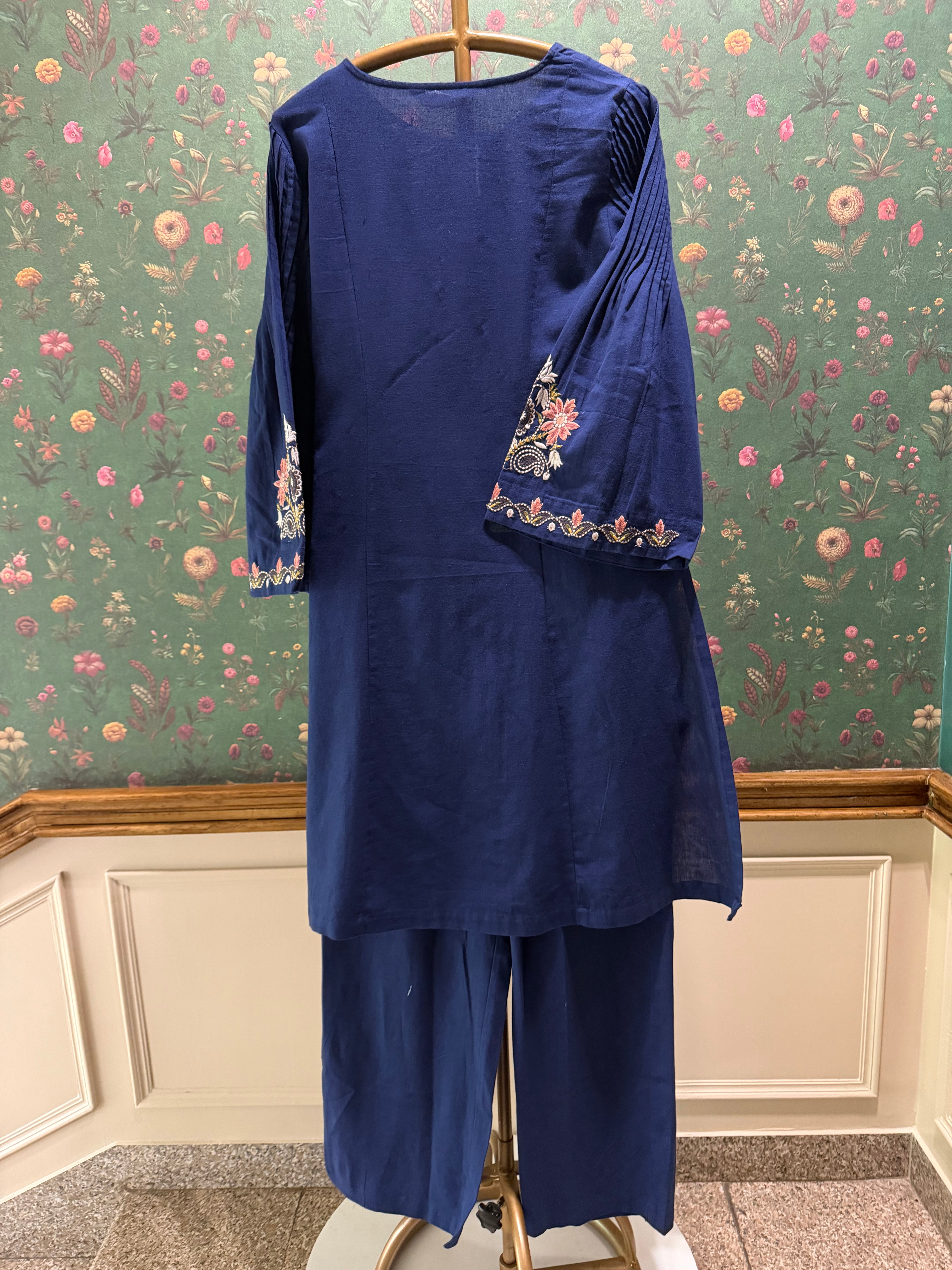 Blue Embroidered A-Line Kurta Set | HER-723