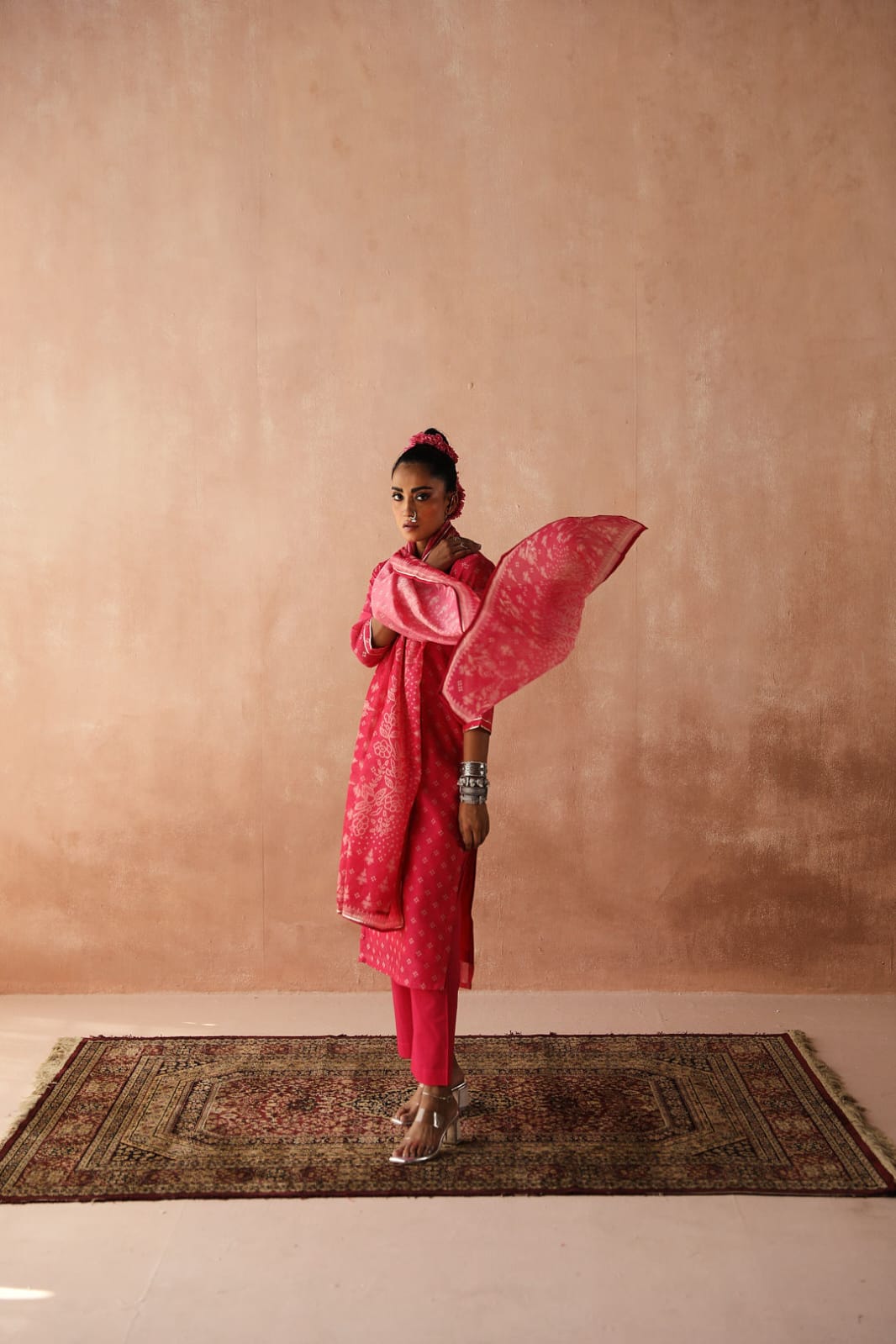 Pink Bandhani Chanderi Suit Set | HER-254