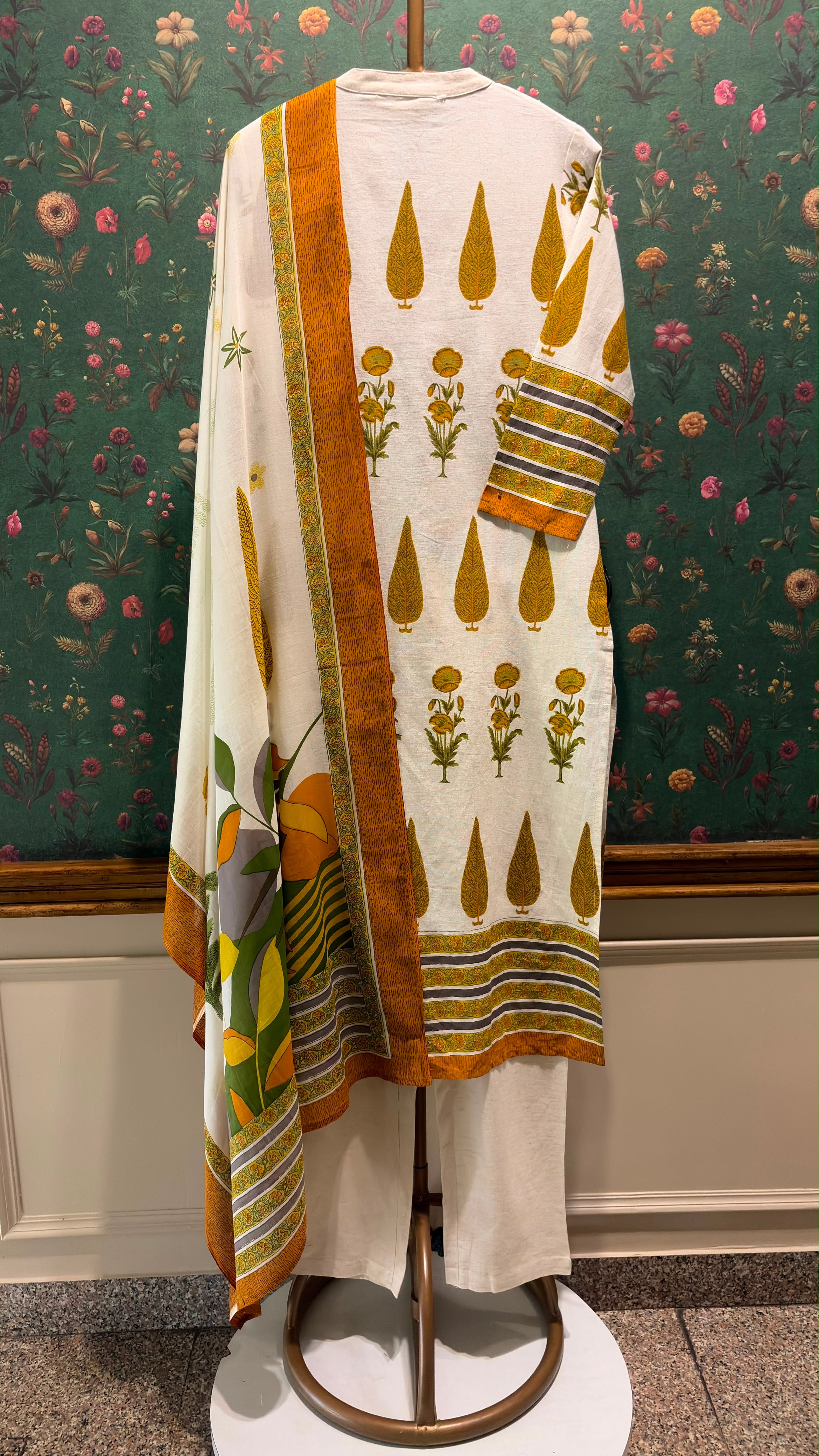 Marigold Mustard Yellow Printed Cotton Suit Set | HER-390