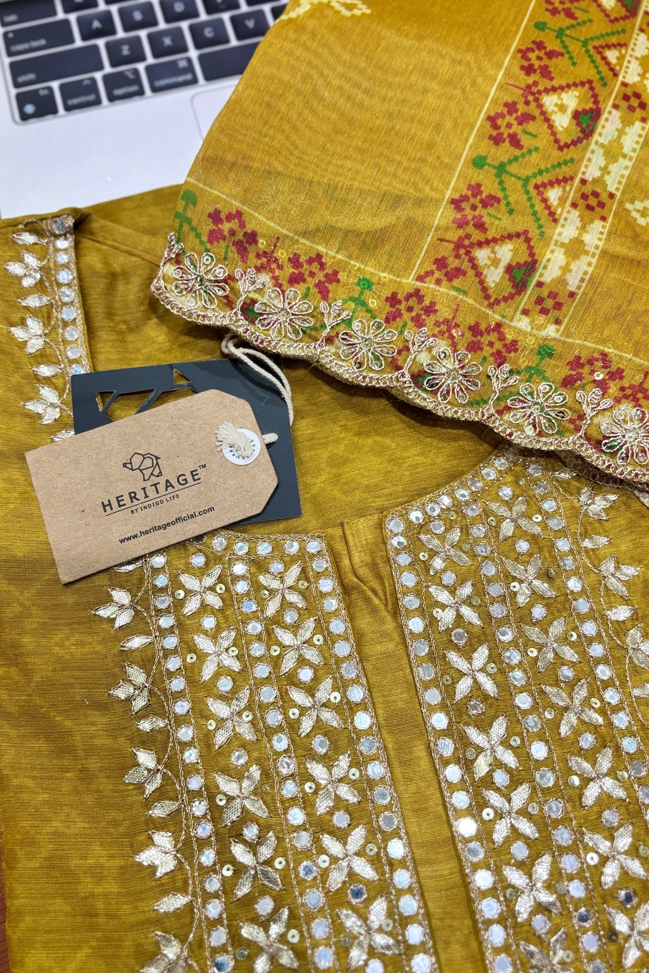 Falak Mustard Yellow Chanderi Suit Set | HER-413