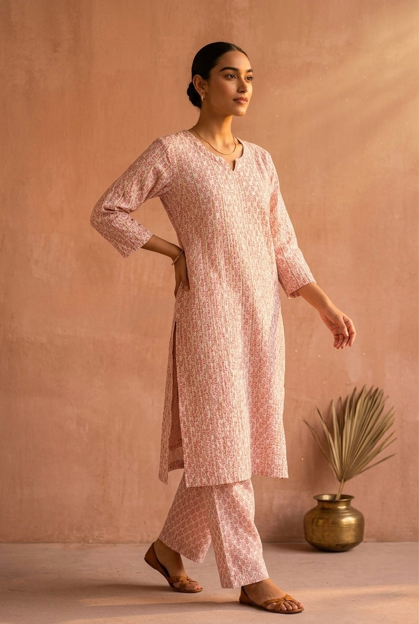 Saaz Pink Printed Cotton Co-ord Set | HER-506