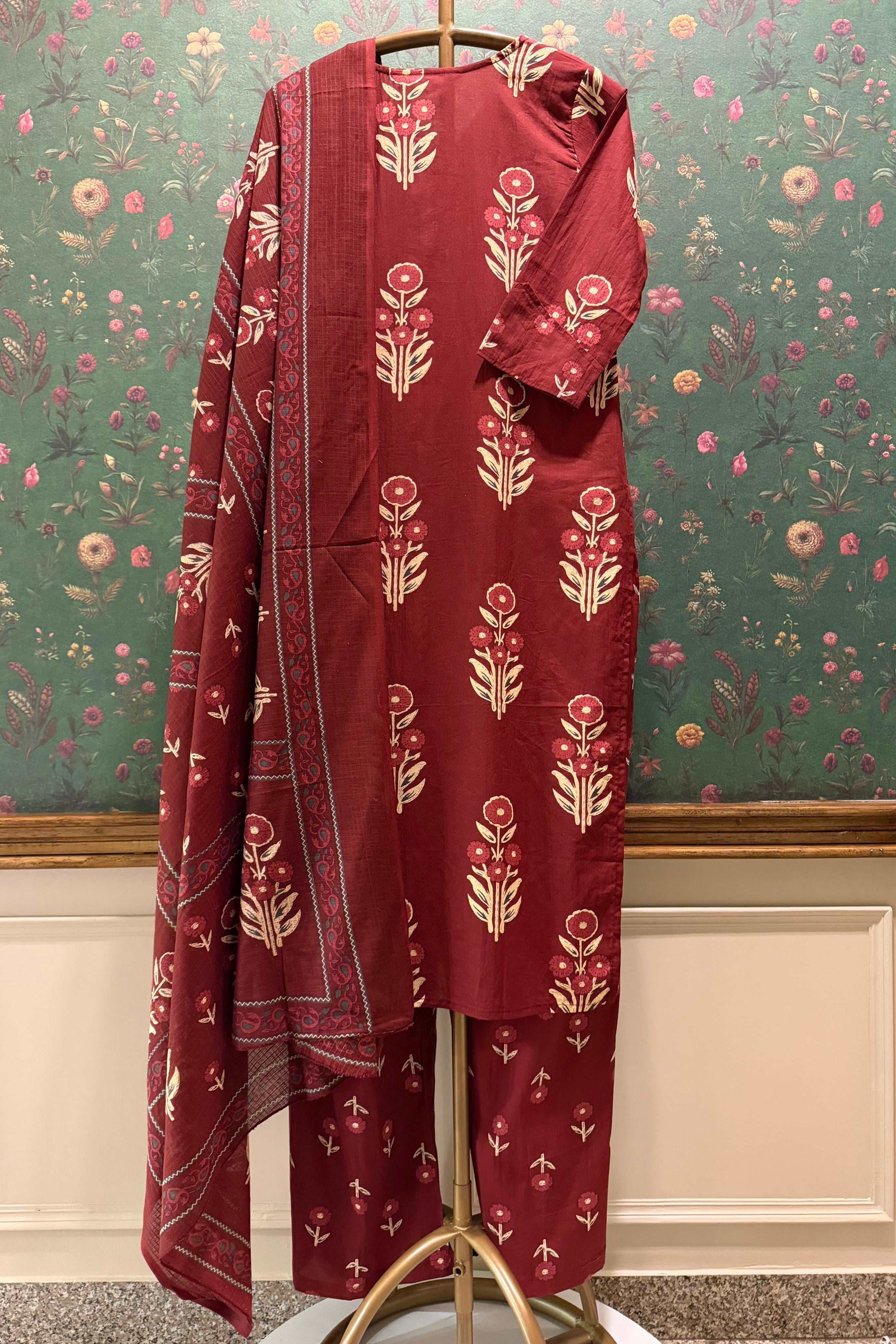 Botanica Rust Handblock Suit Set | HER-676