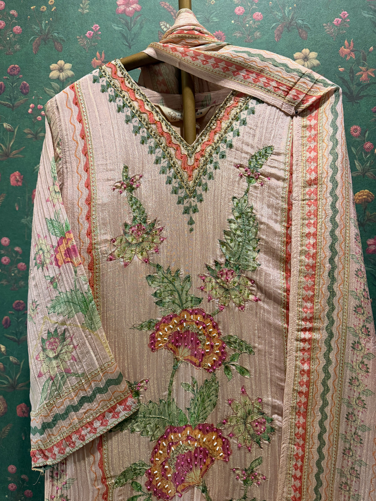 Blush Pink Floral Tissue Suit Set