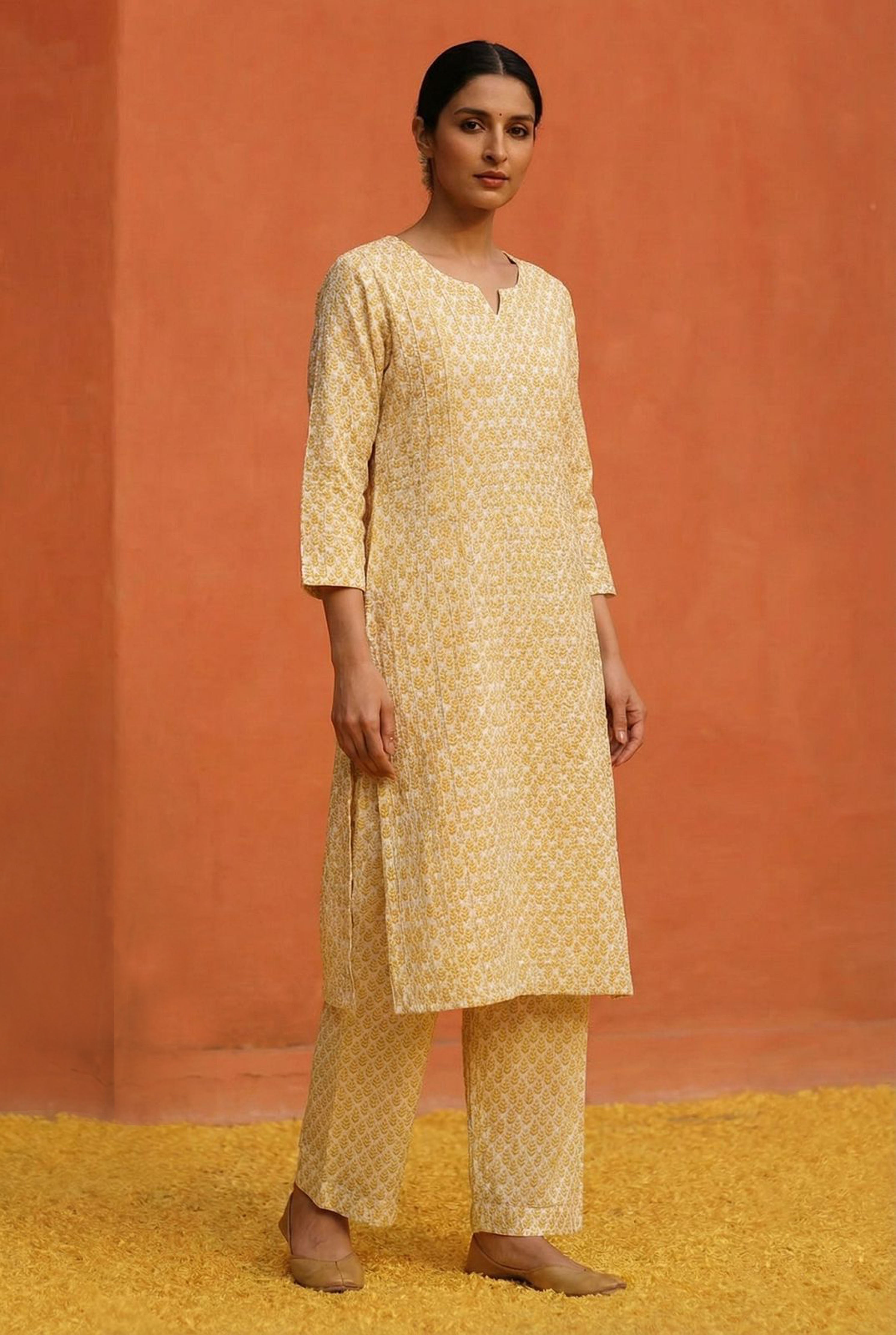 Saaz Yellow Printed Cotton Co-ord Set | HER-506