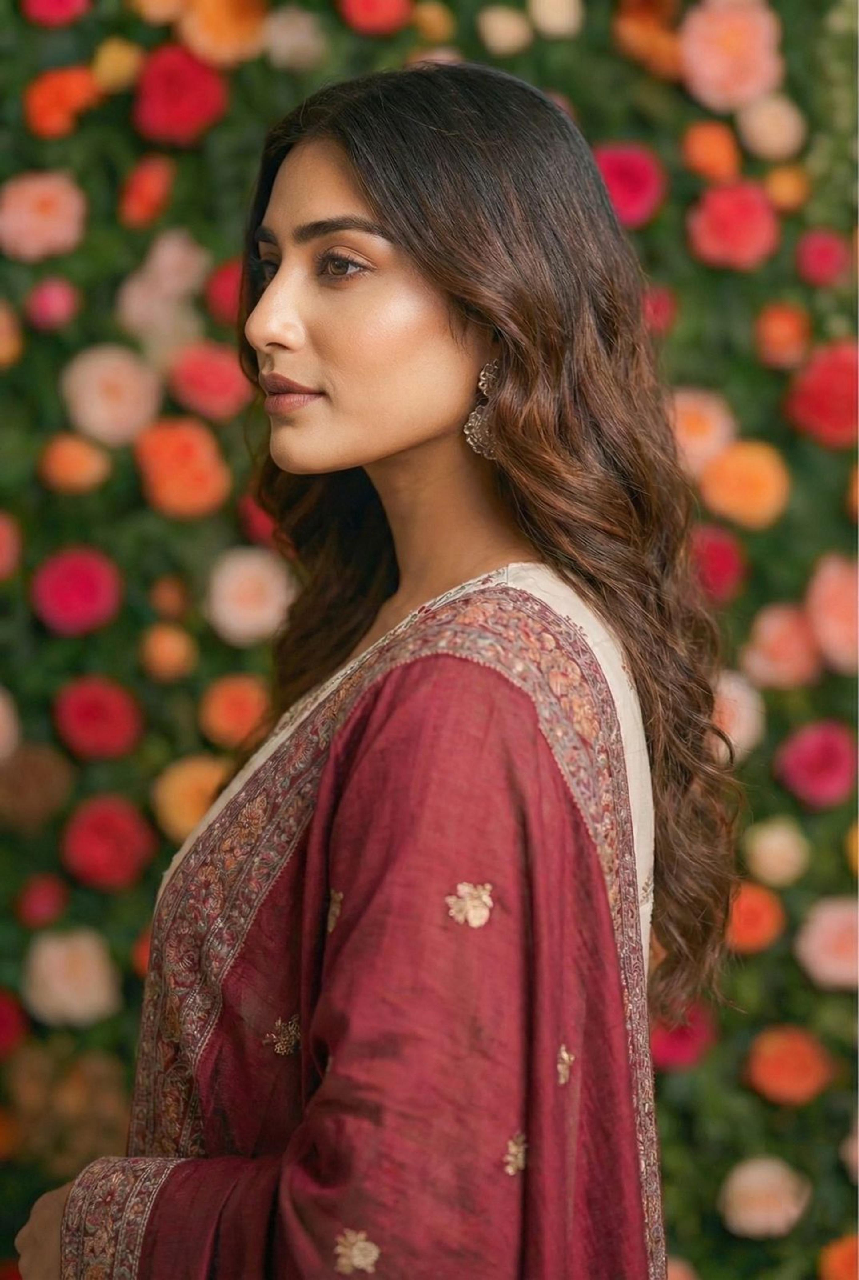 Arzoo Ivory Chanderi Embroidered Suit Set with Maroon Banarasi Dupatta | HER-551