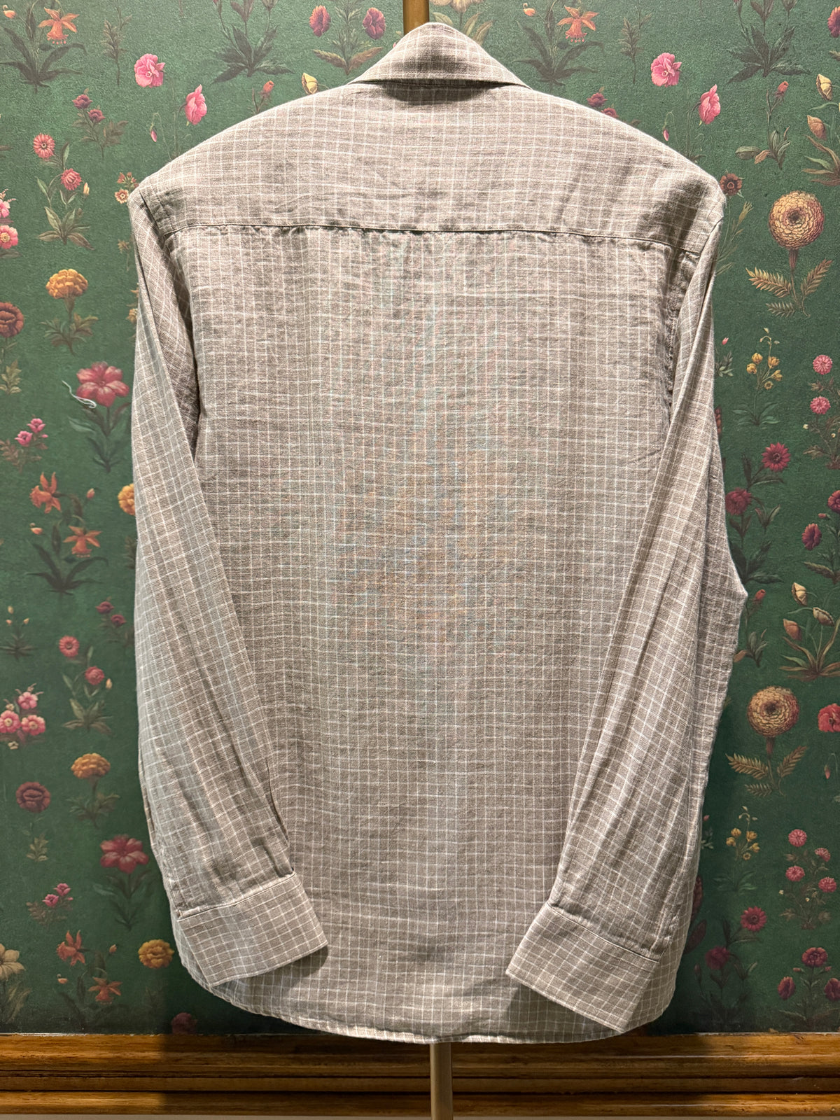 Men’s Dove Grey Check Pure Linen Full Sleeves Shirt