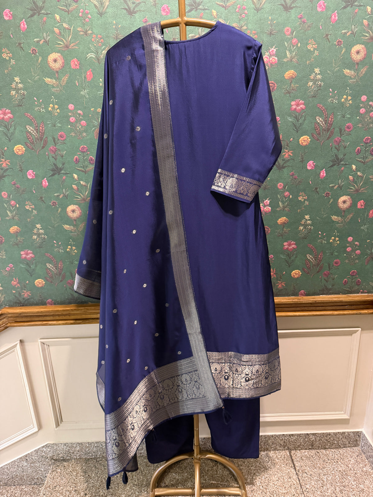 Midnight Blue Dola Silk Zari Embroidered Suit Set
