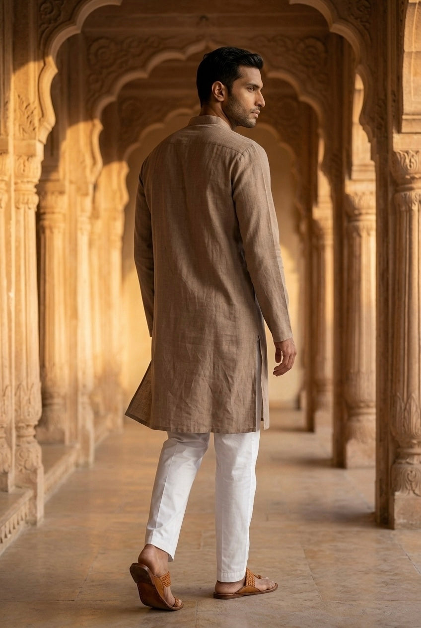 Men’s Pure Linen Kurta Pajama Set – Natural Beige