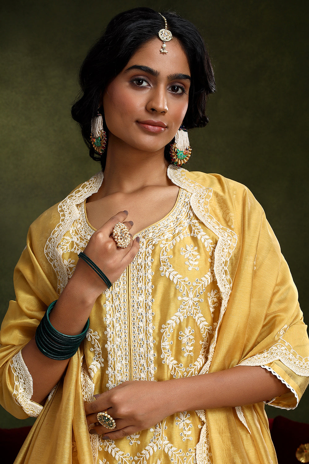 Ziya Yellow Chanderi Suit Set | HER-418