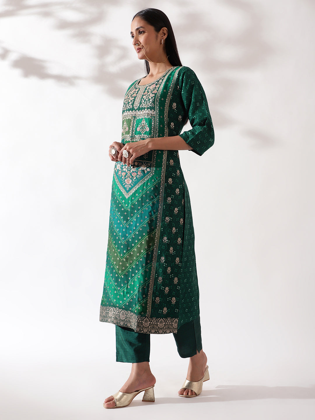 Emerald Green Dola Jacquard Suit Set | HER-166
