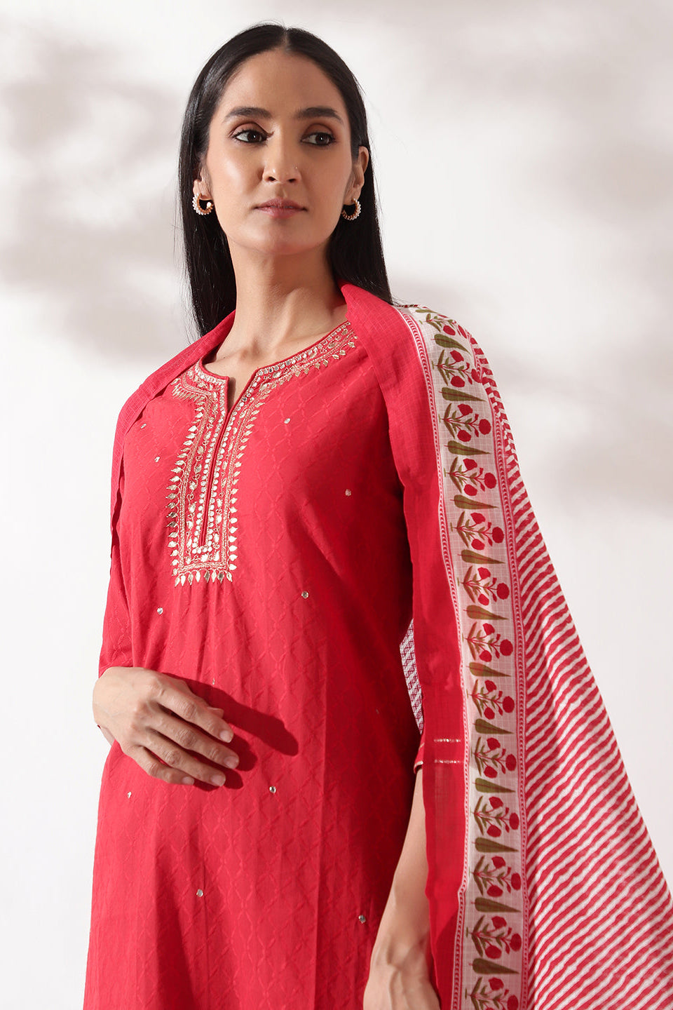 Red Cotton Suit Set, with Dori Work | HER-184