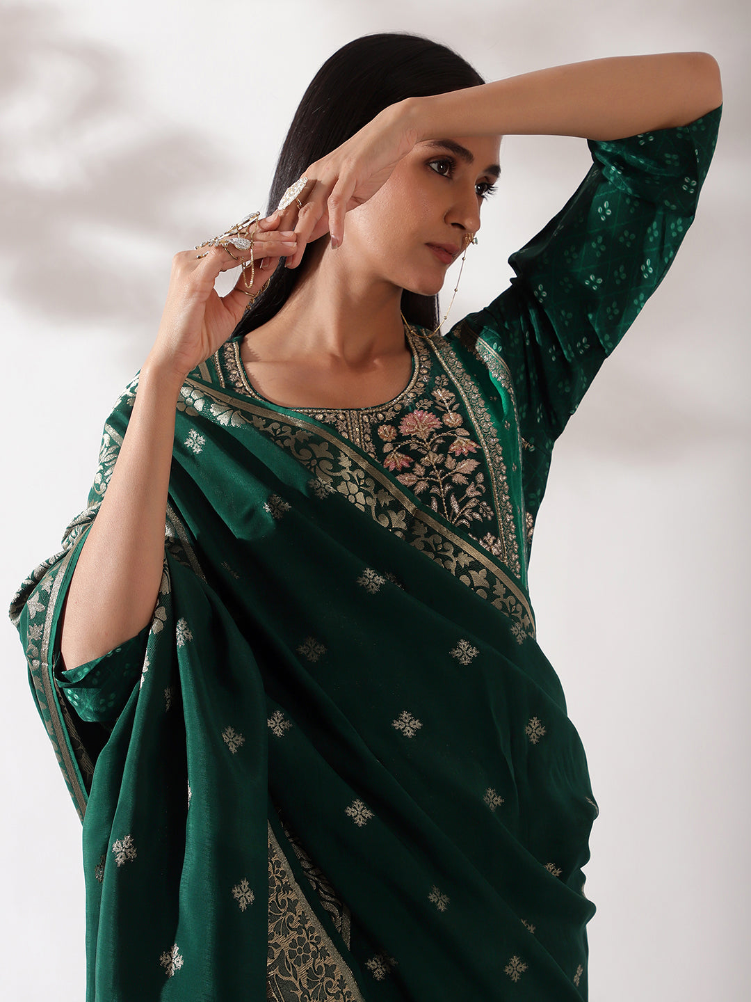 Emerald Green Dola Jacquard Suit Set | HER-166