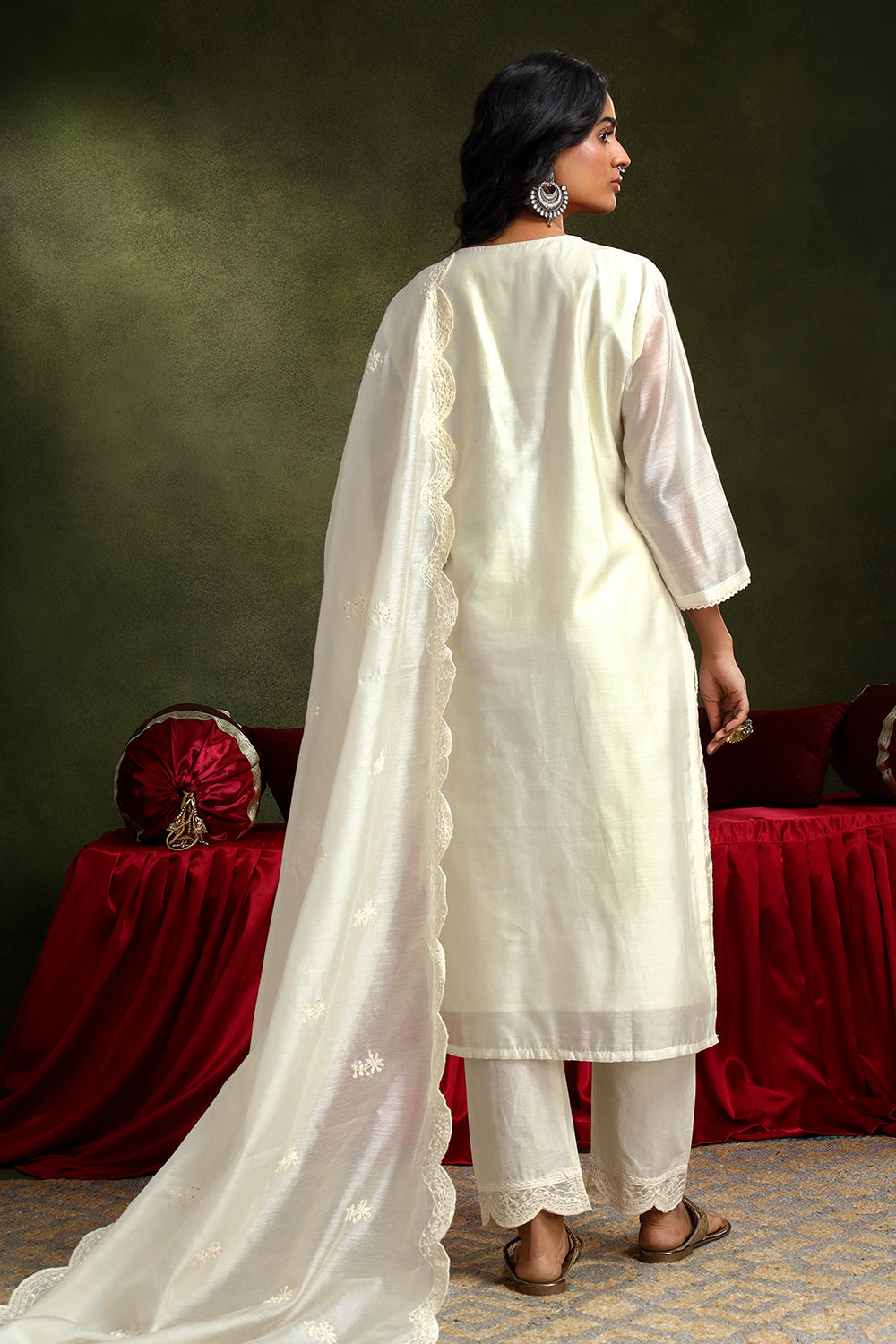 Ziya Off-White Chanderi Suit Set | HER-418