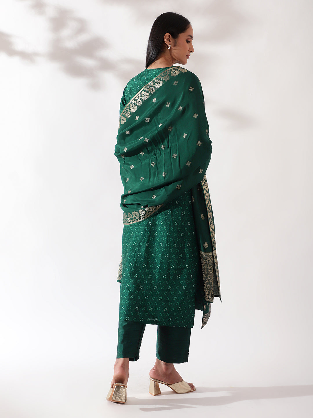 Emerald Green Dola Jacquard Suit Set | HER-166