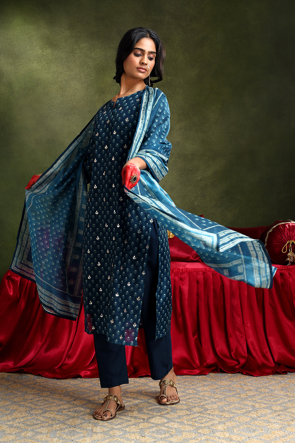 Blue Chanderi Suit Set | HER-405