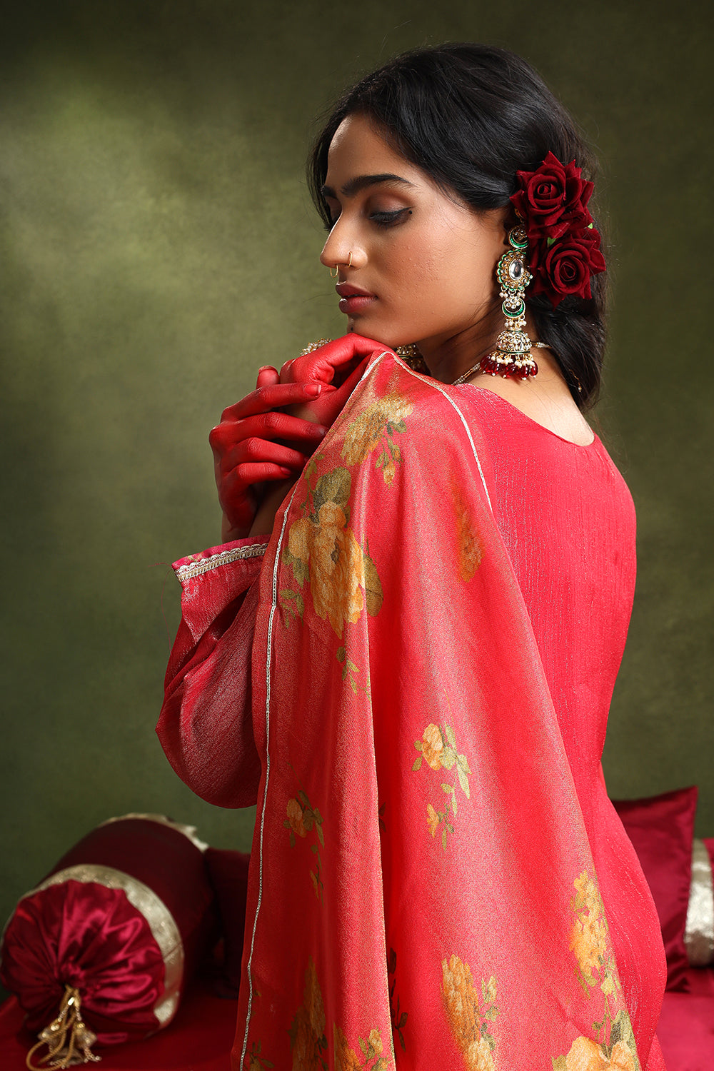 Red Pure Crushed Tissue Suit Set