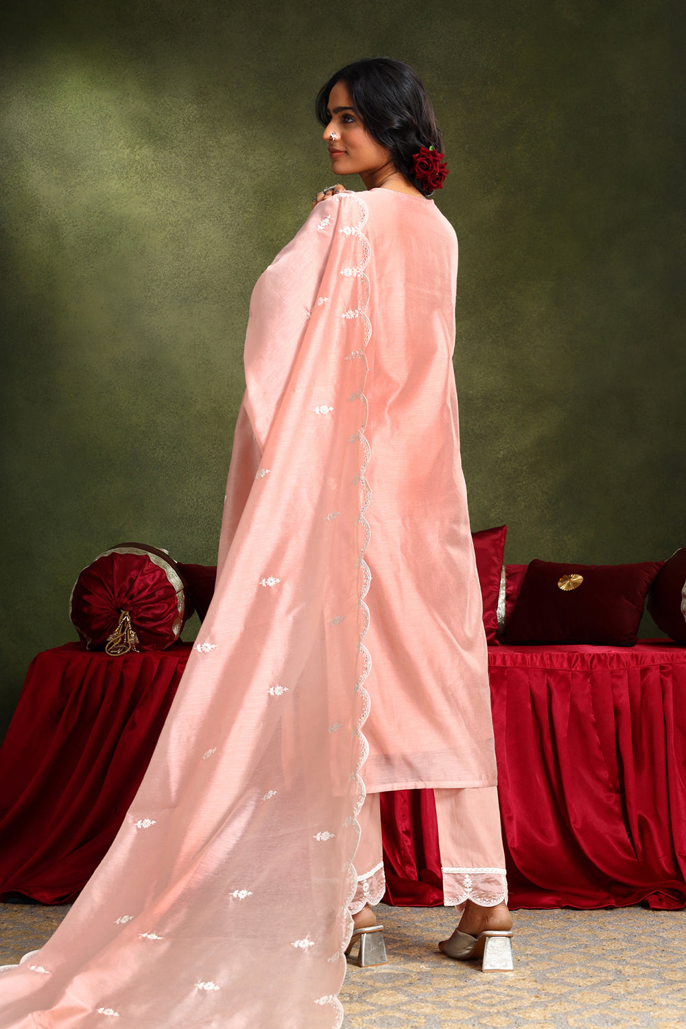 Pastel Pink Hand-Embroidered Chanderi Suit Set | HER-406