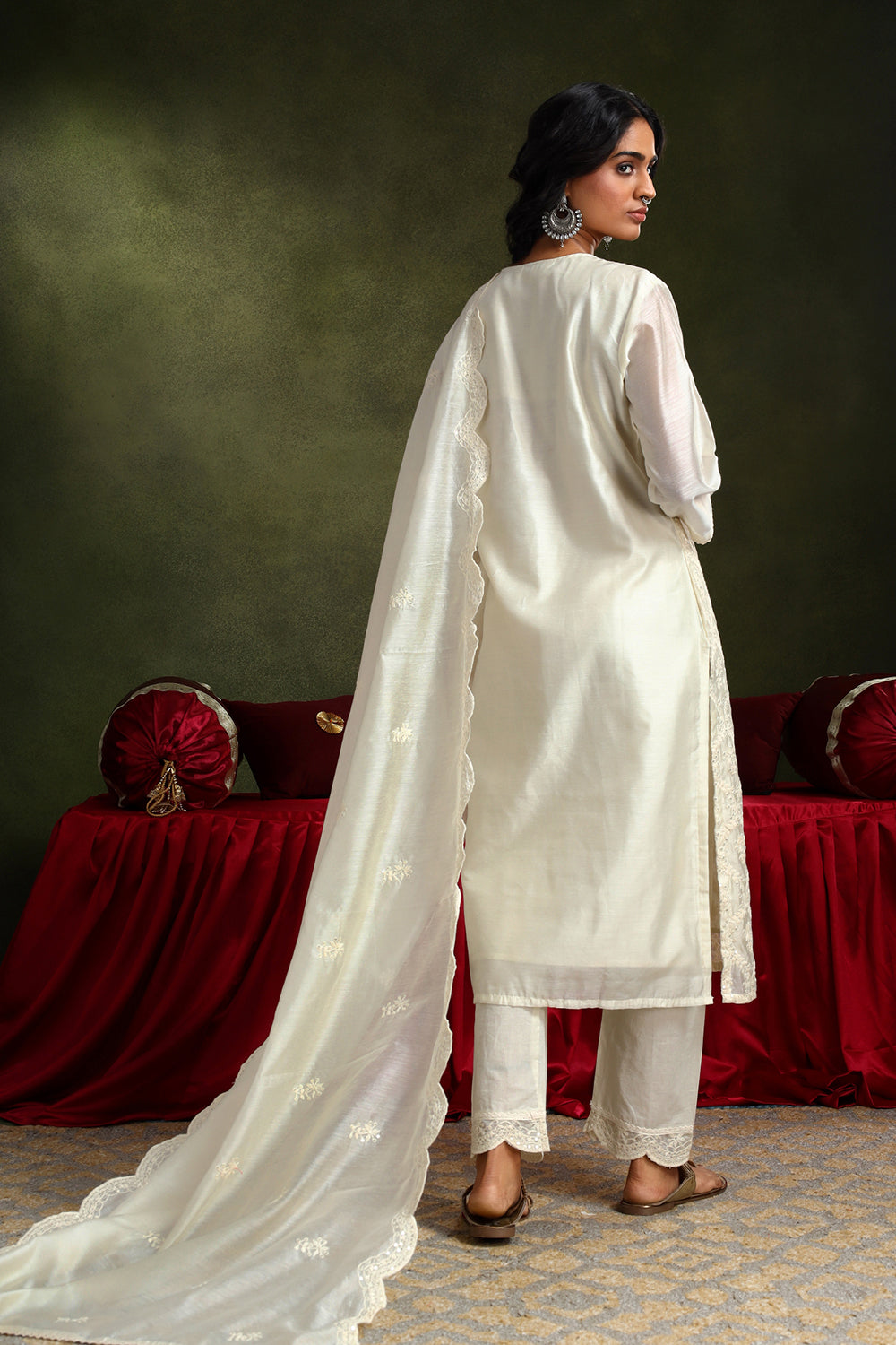 Ziya Off-White Chanderi Suit Set | HER-418