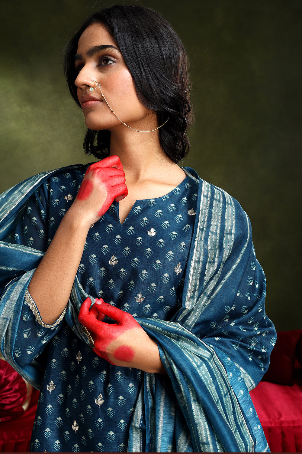 Blue Chanderi Suit Set | HER-405