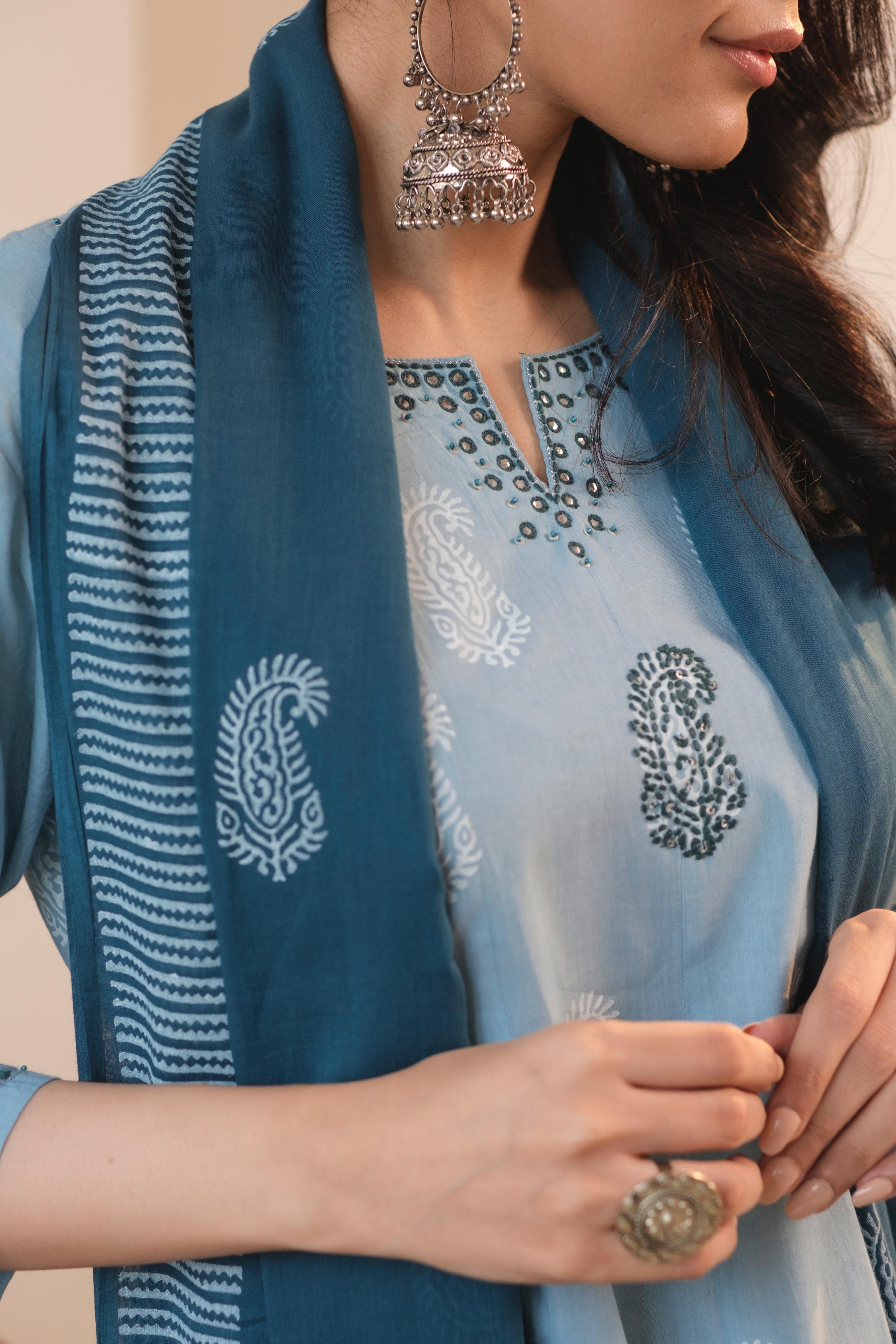 Ombré Blue A-Line Suit Set, with Palazzo Pants | HER-545