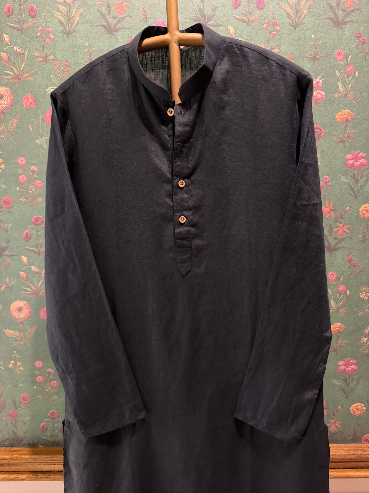 Men’s Pure Linen Kurta Pajama Set – Black