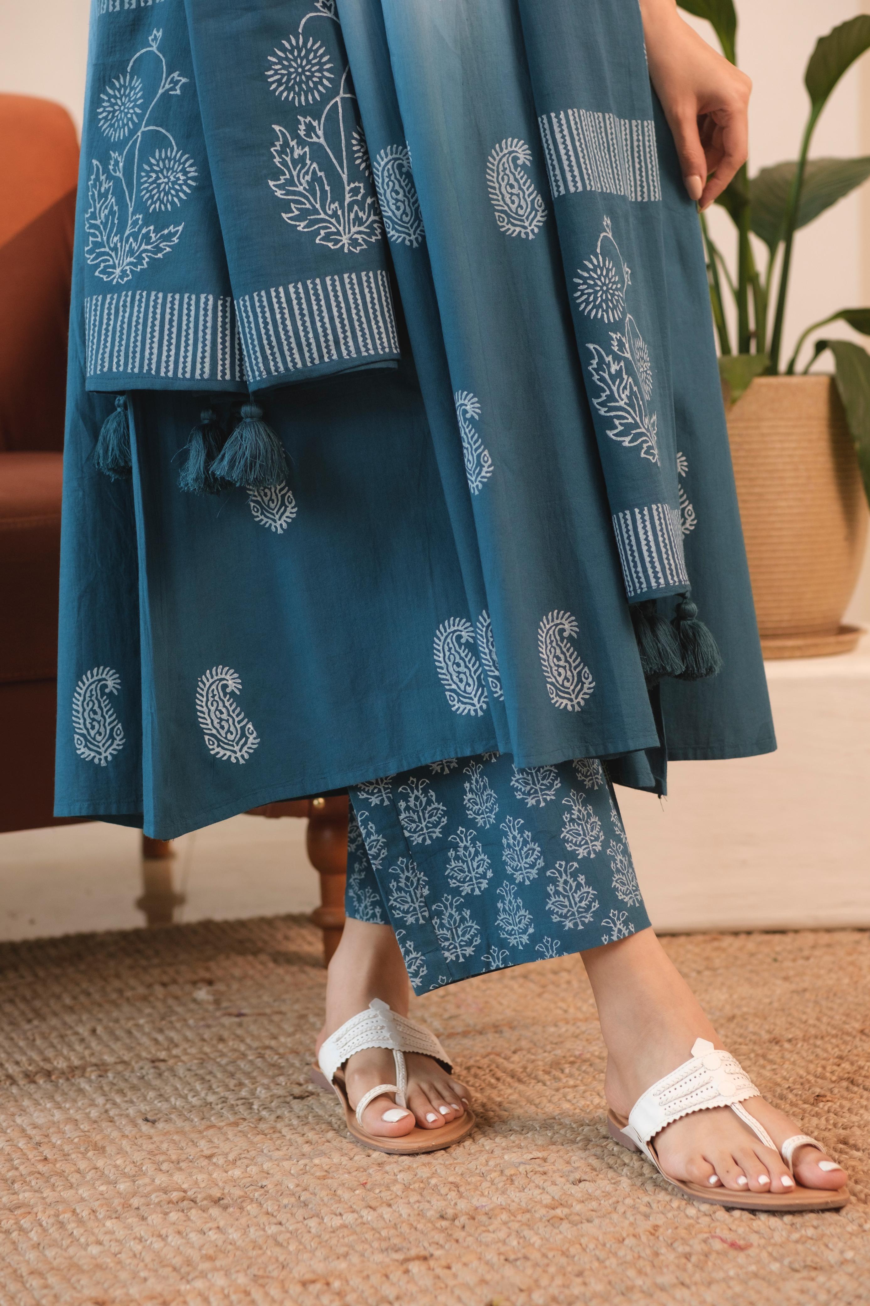 Ombré Blue A-Line Suit Set, with Palazzo Pants | HER-545